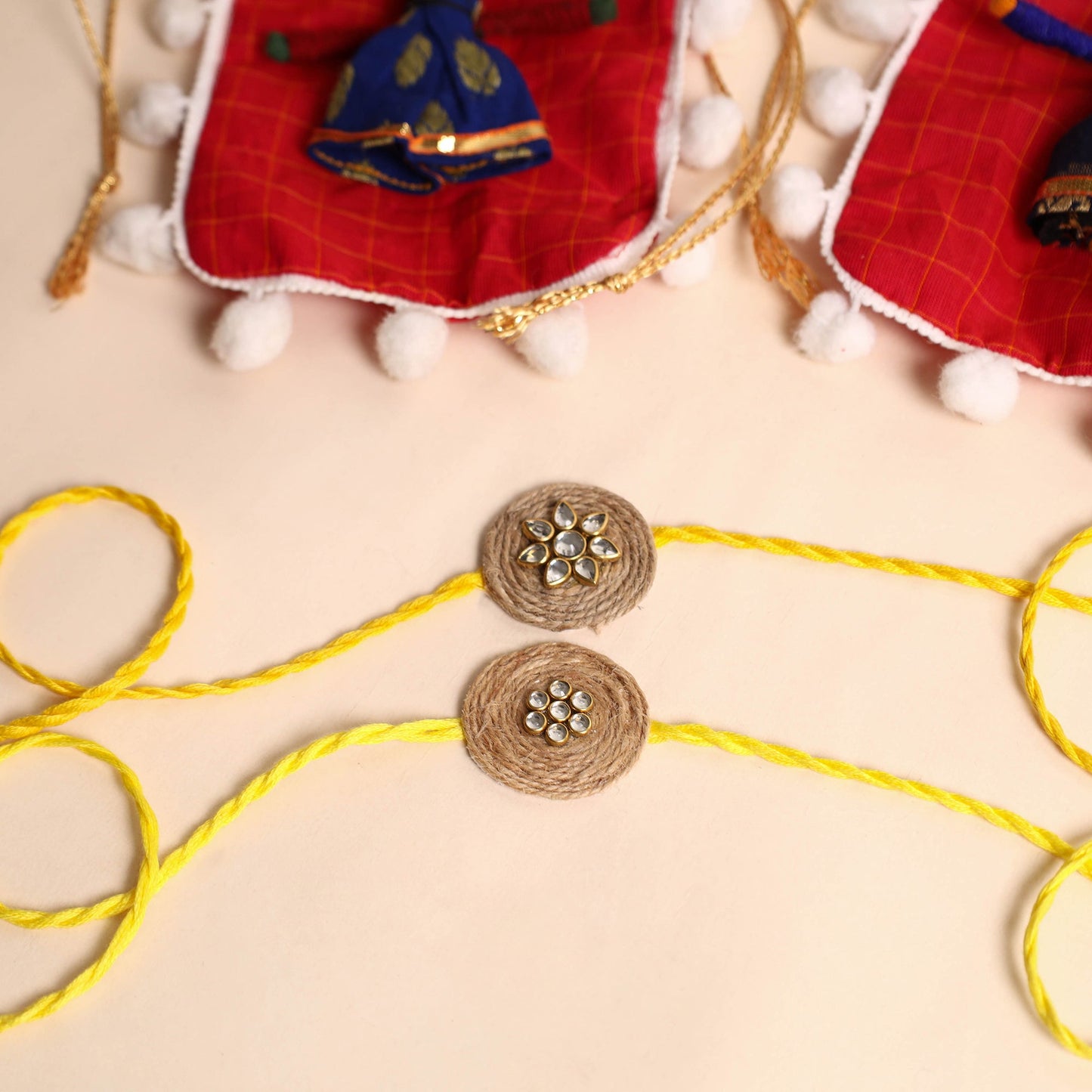 Handmade Stone Work Jute Rakhi (Set Of 2)