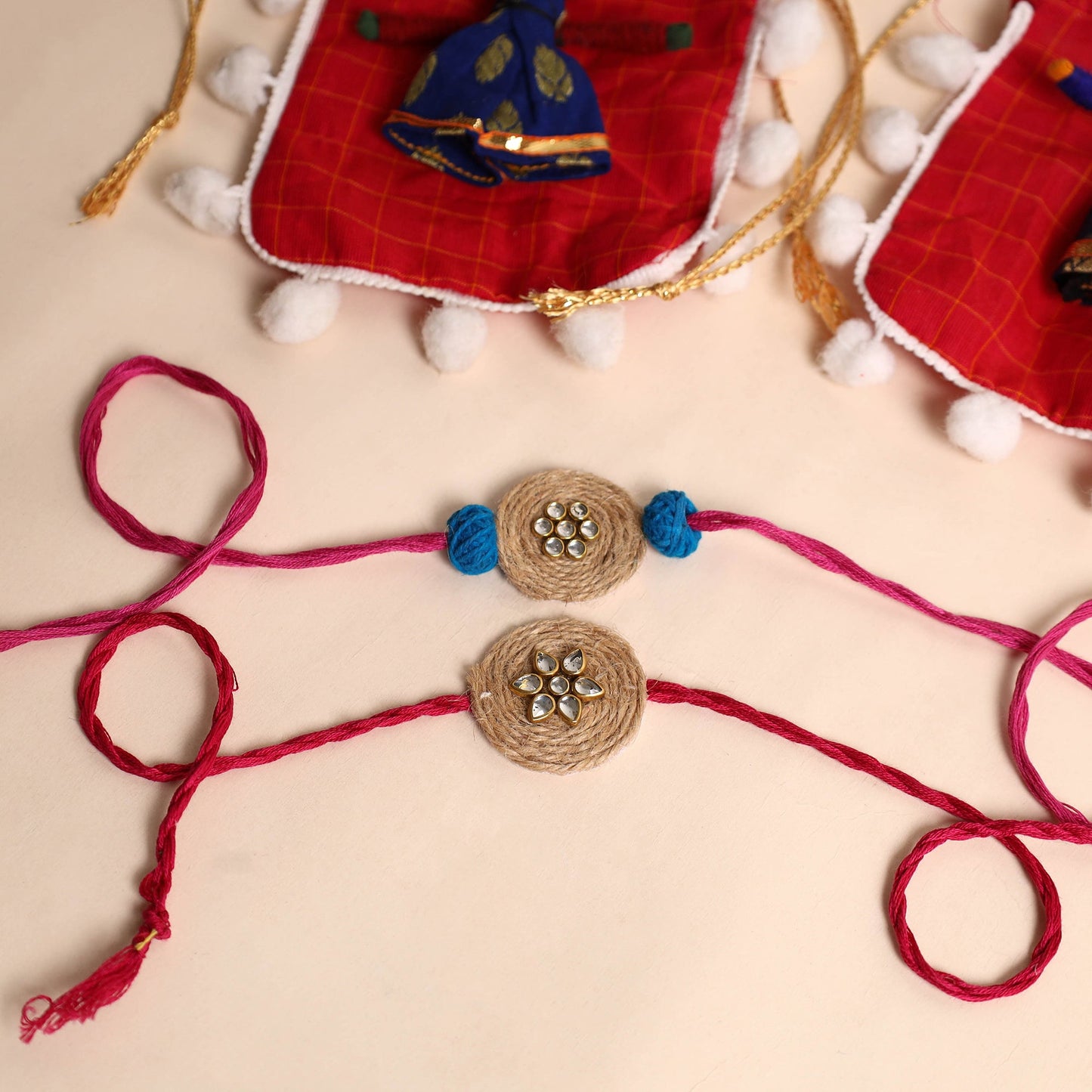 Handmade Stone Work Jute Rakhi (Set Of 2)