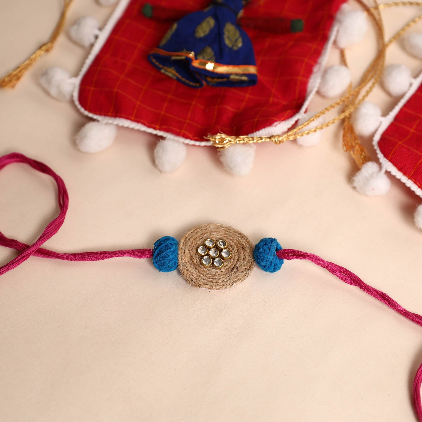 Handmade Stone Work Jute Rakhi (Set Of 2)