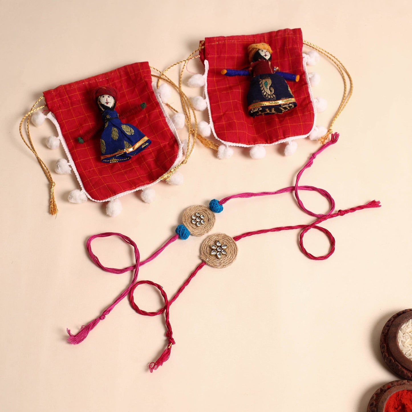Handmade Stone Work Jute Rakhi (Set Of 2)