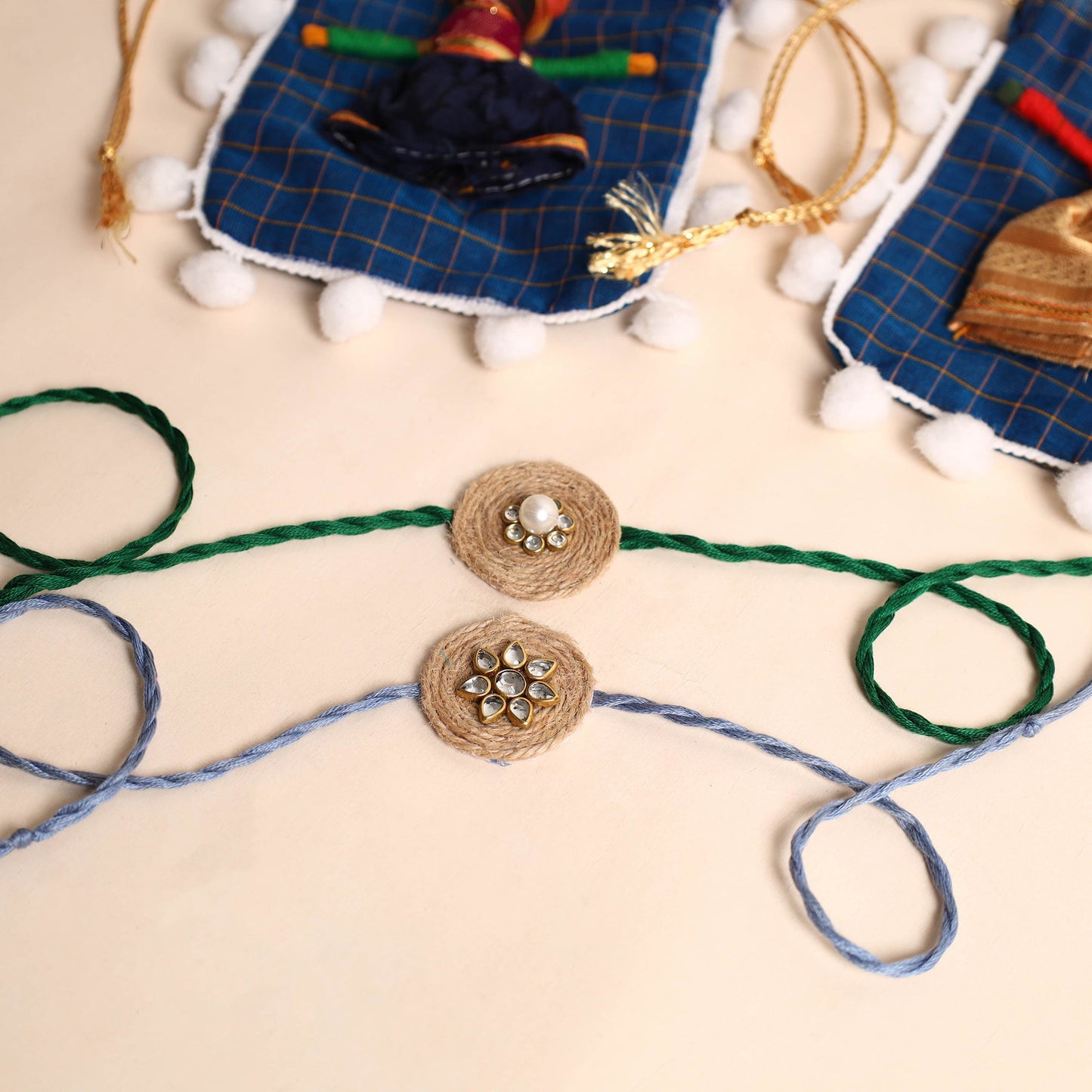 Handmade Stone Work Jute Rakhi (Set Of 2)