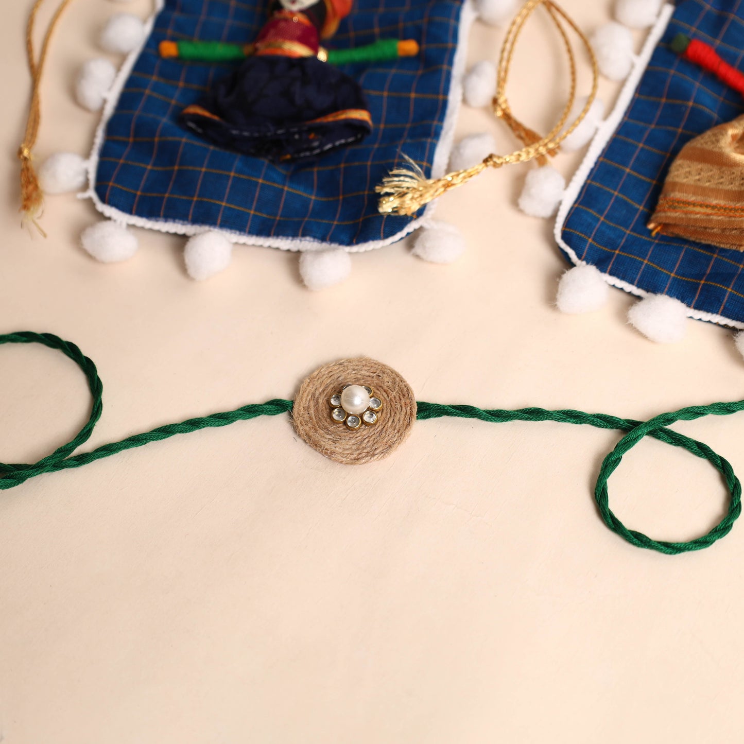Handmade Stone Work Jute Rakhi (Set Of 2)