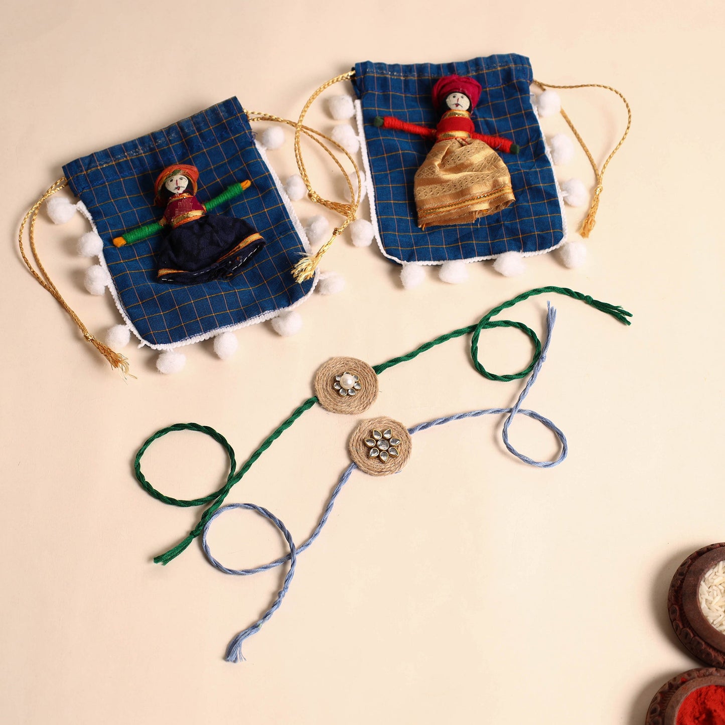 Handmade Stone Work Jute Rakhi (Set Of 2)