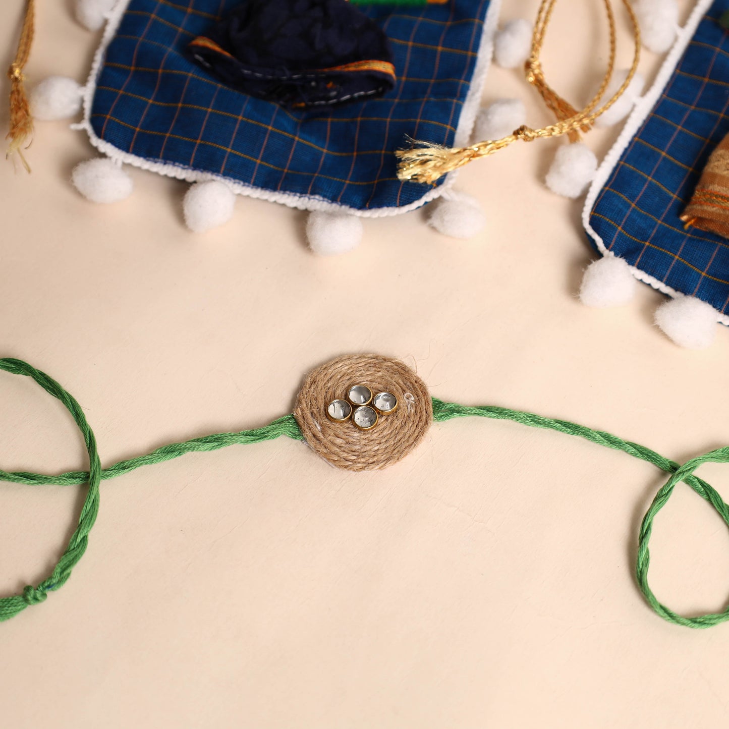 Handmade Stone Work Jute Rakhi (Set Of 2)