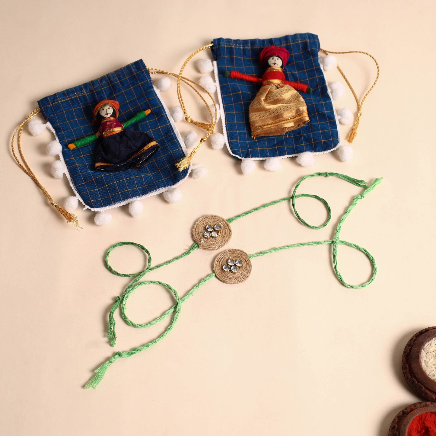 Handmade Stone Work Jute Rakhi (Set Of 2)