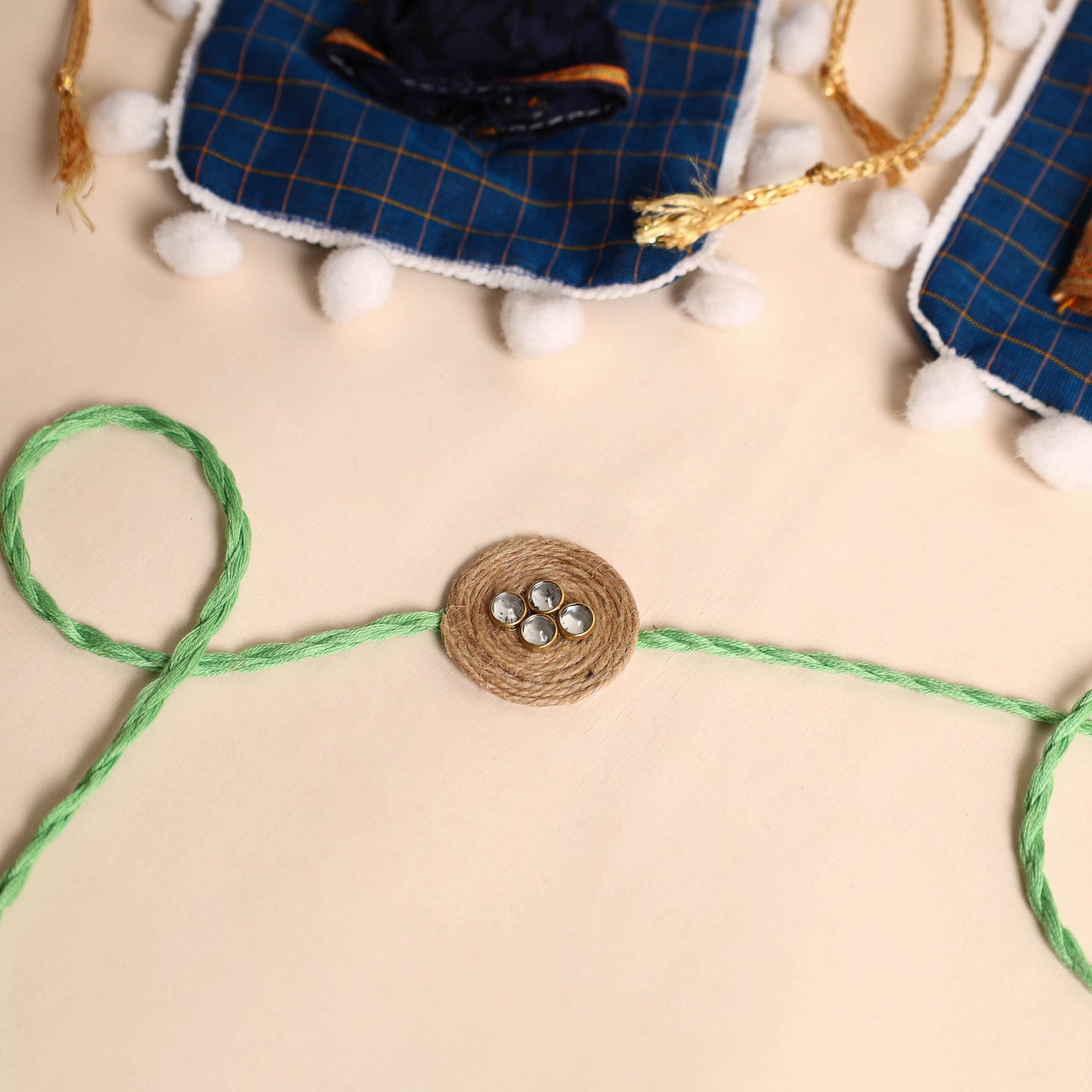 Handmade Stone Work Jute Rakhi (Set Of 2)