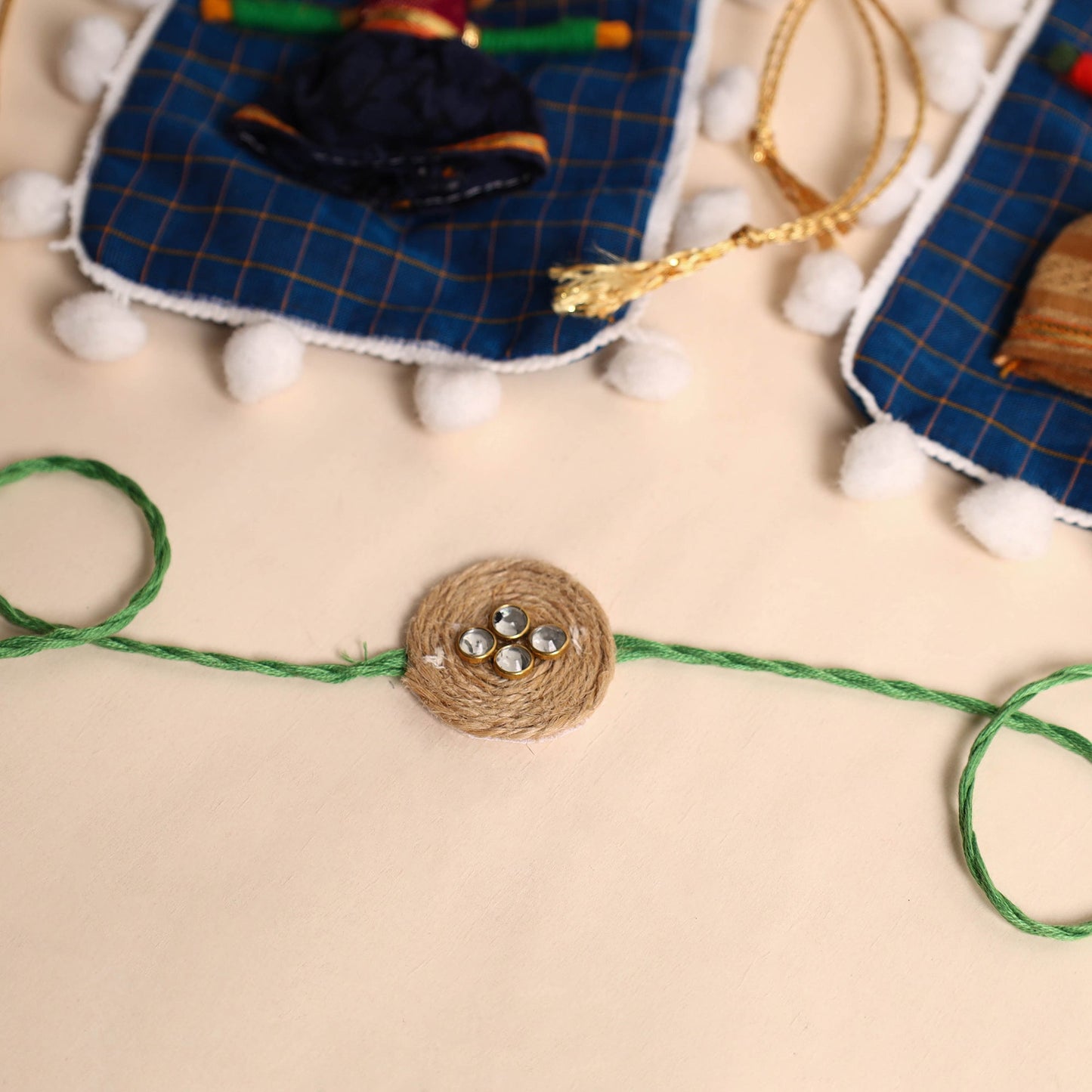Handmade Stone Work Jute Rakhi (Set Of 2)