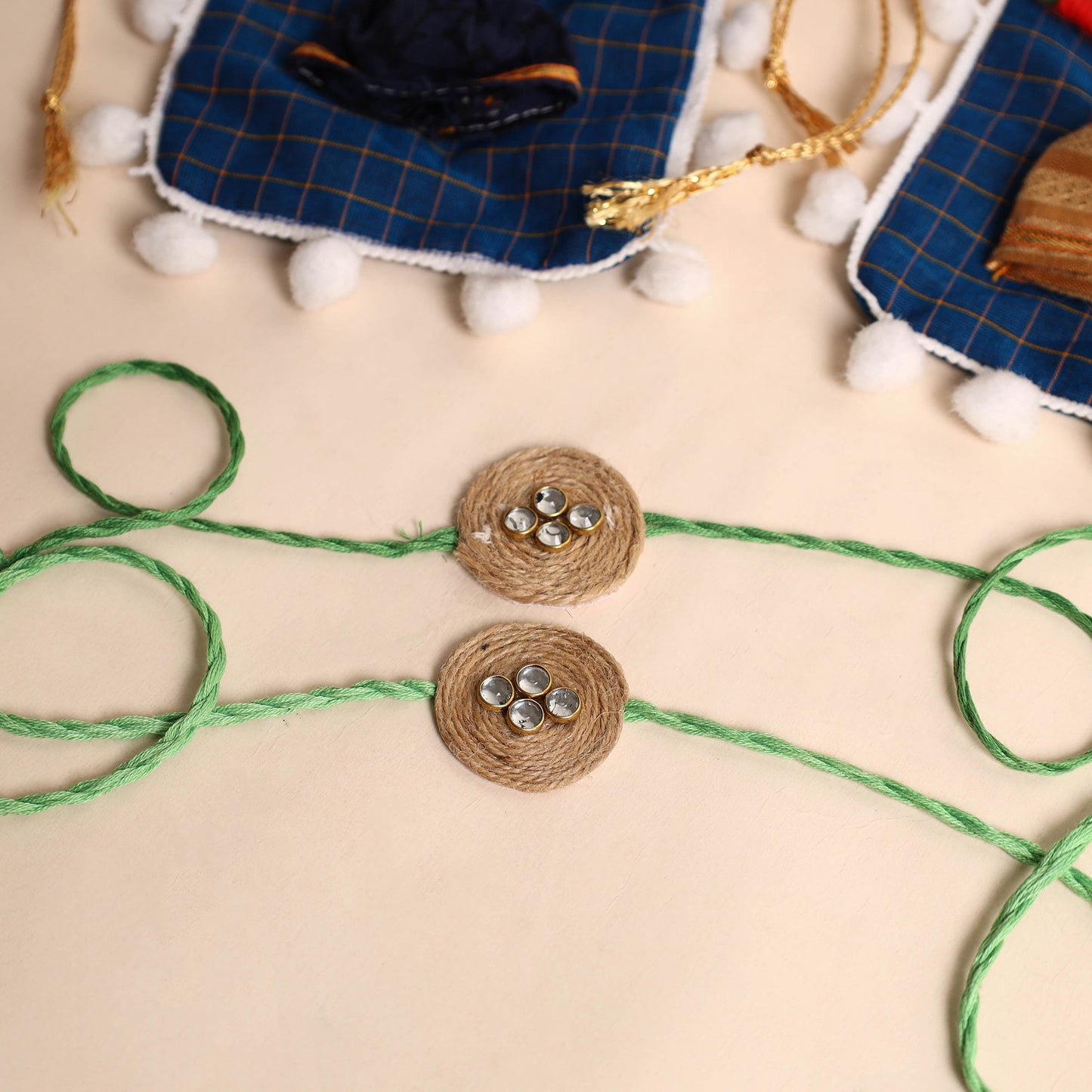 Handmade Stone Work Jute Rakhi (Set Of 2)