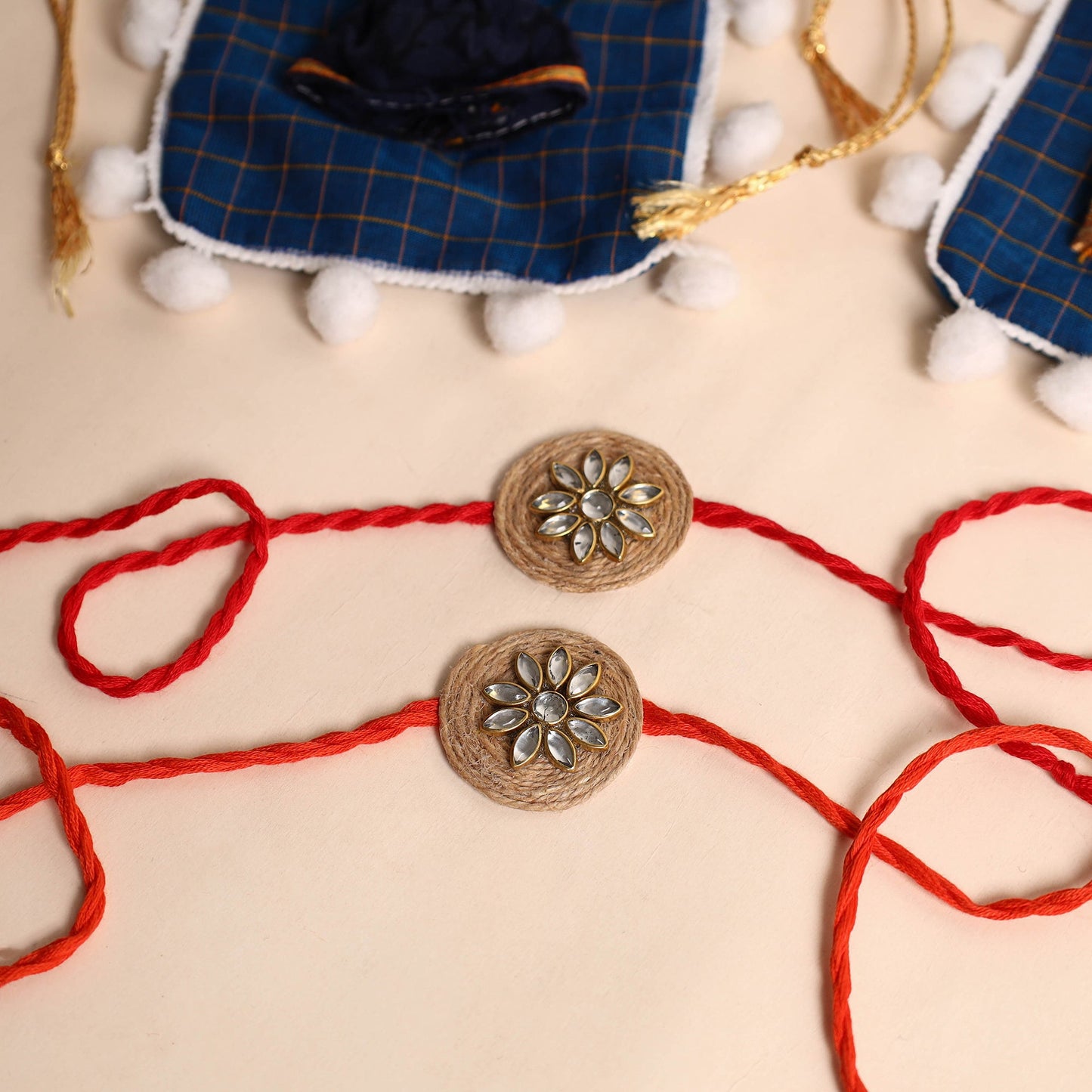 Handmade Stone Work Jute Rakhi (Set Of 2)