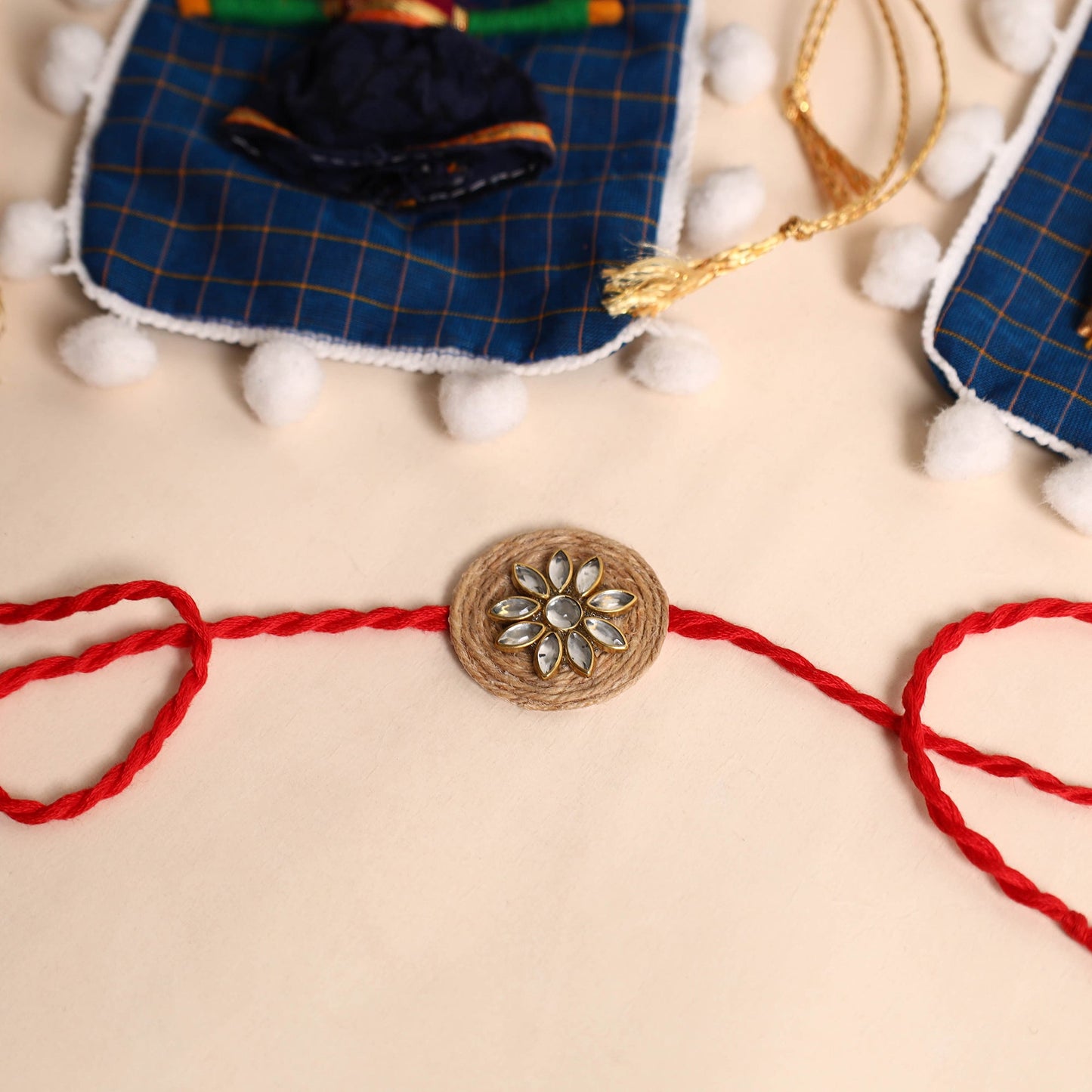 Handmade Stone Work Jute Rakhi (Set Of 2)