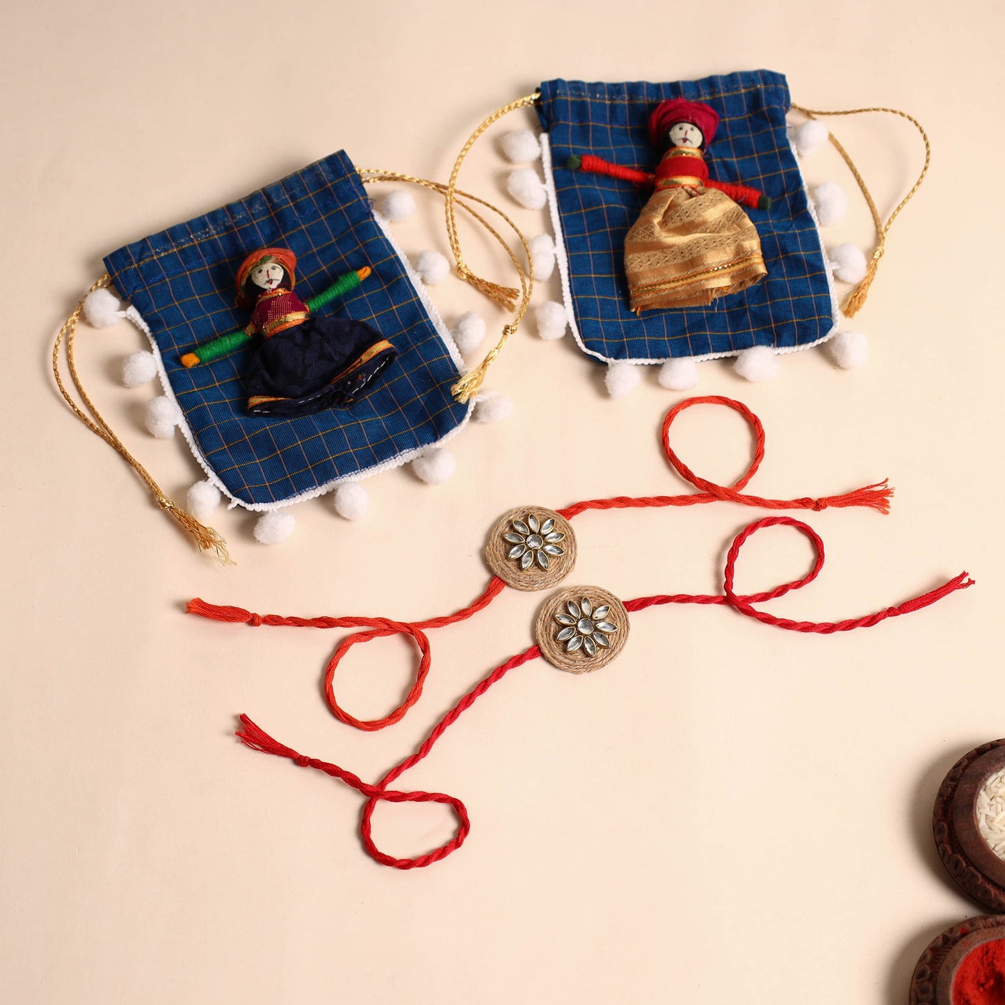 Handmade Stone Work Jute Rakhi (Set Of 2)