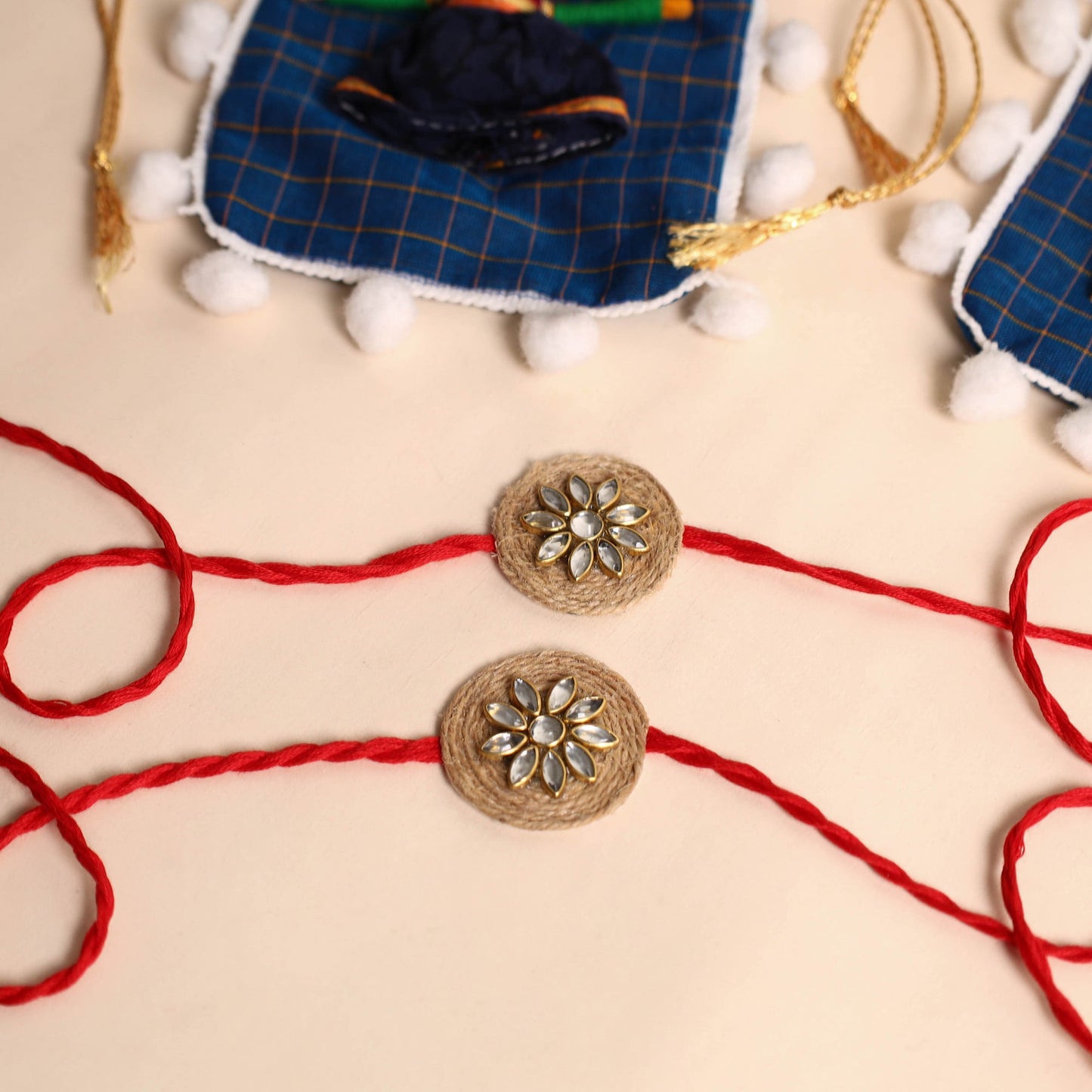 Handmade Stone Work Jute Rakhi (Set Of 2)