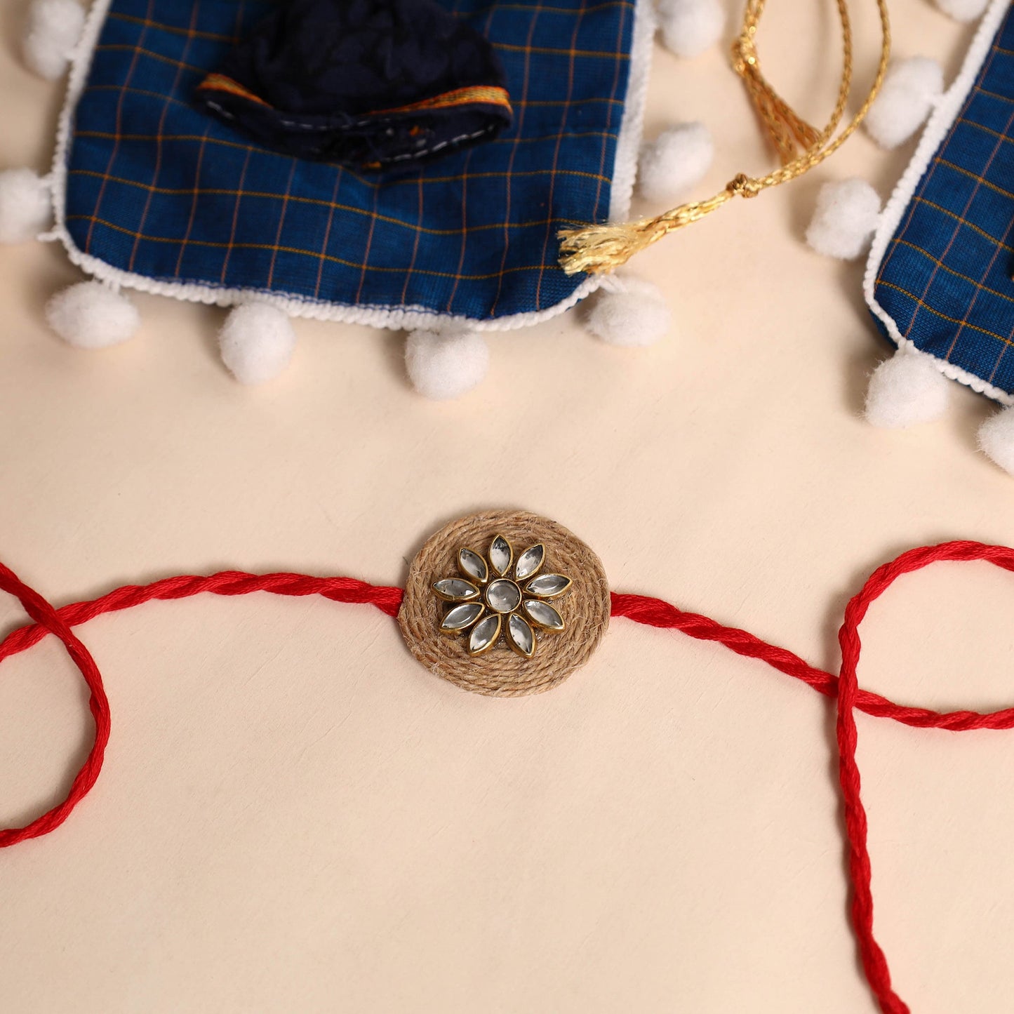 Handmade Stone Work Jute Rakhi (Set Of 2)
