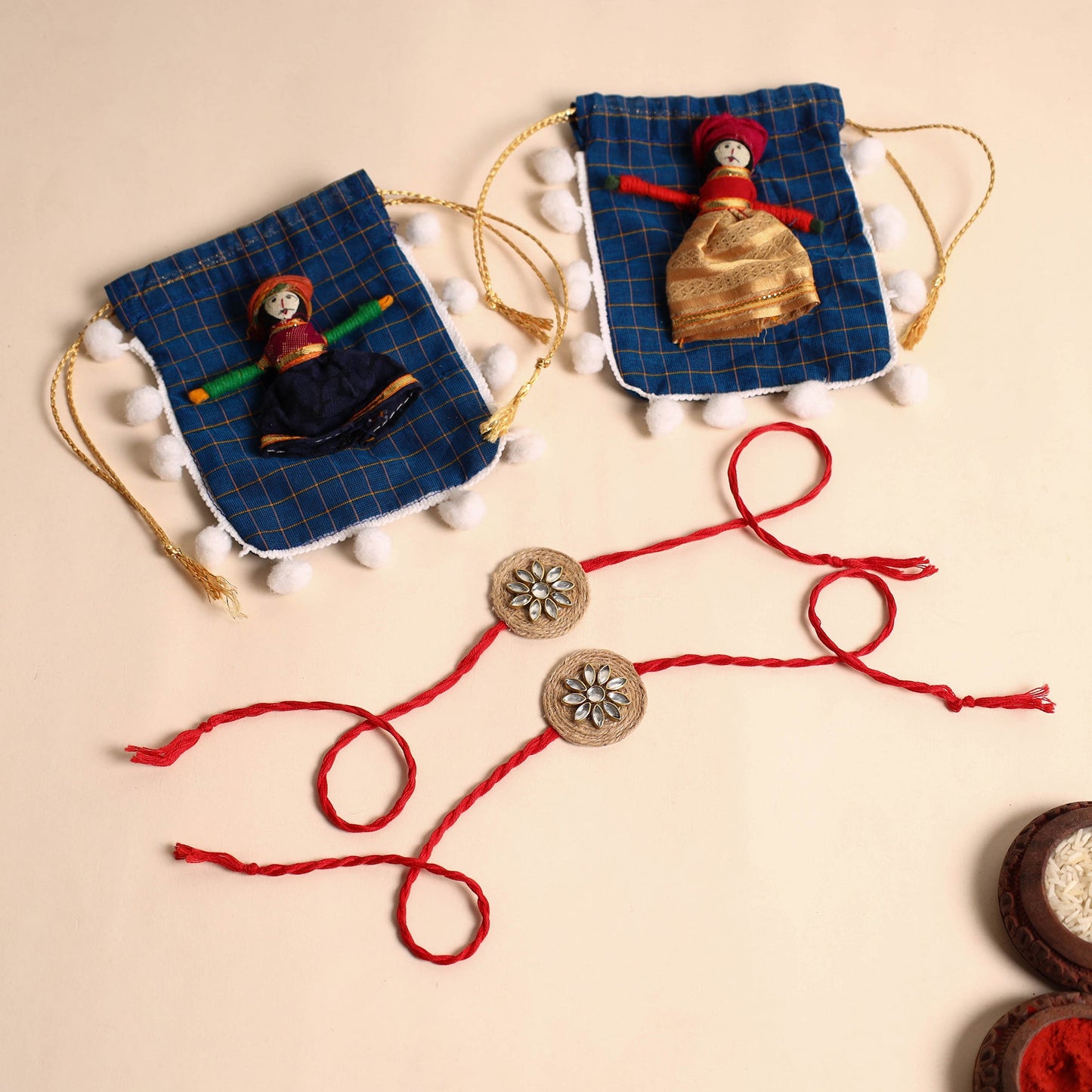Handmade Stone Work Jute Rakhi (Set Of 2)