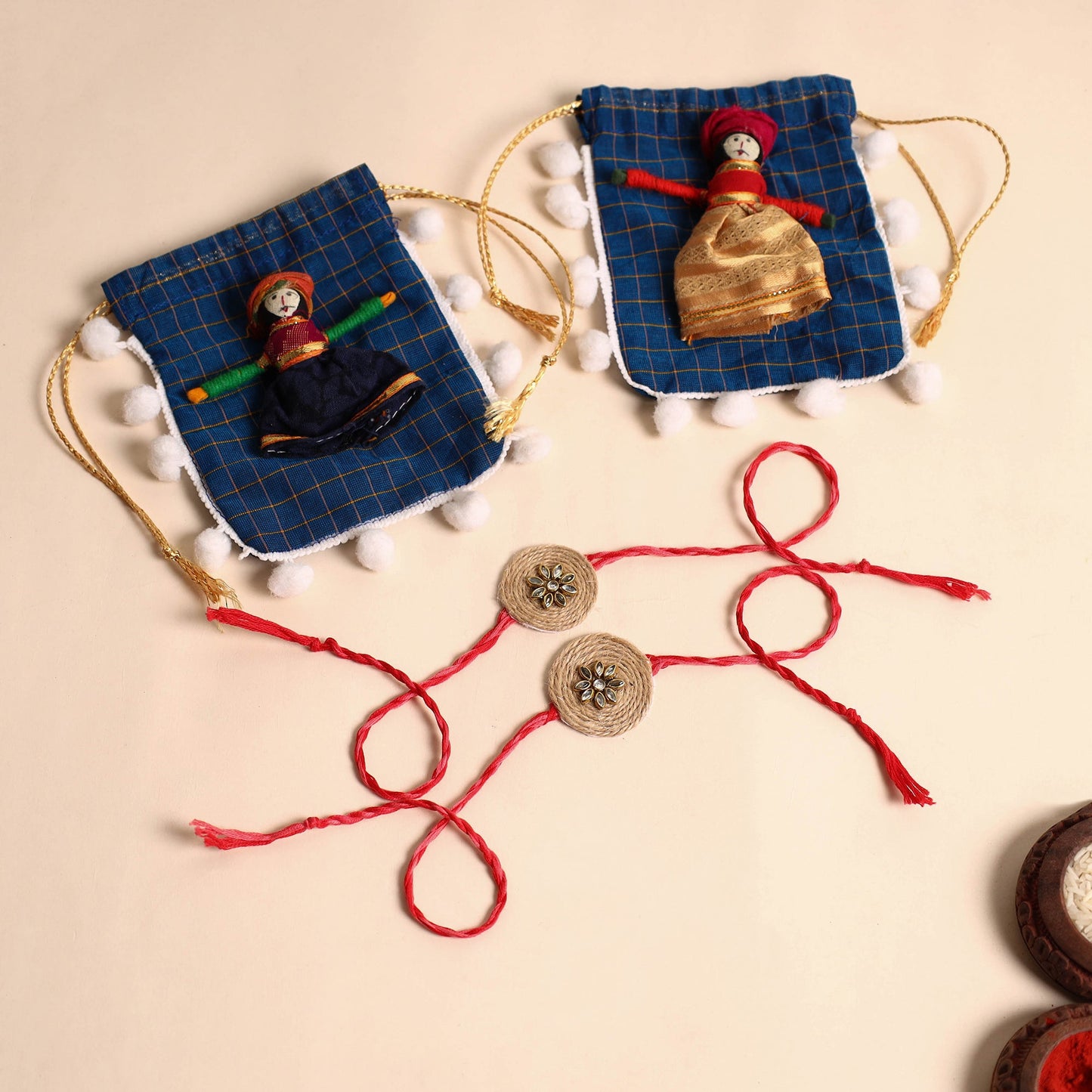 Handmade Stone Work Jute Rakhi (Set Of 2)