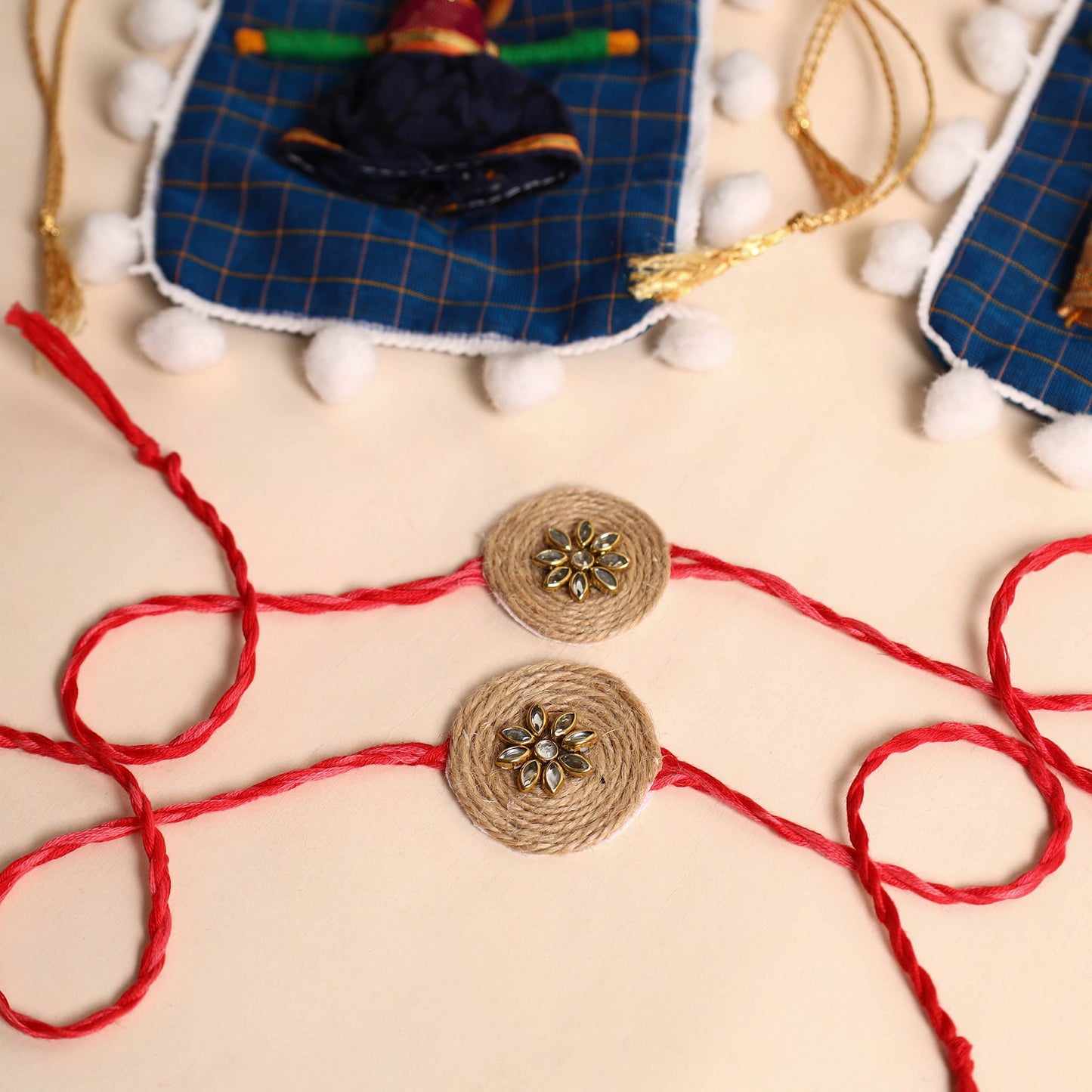 Handmade Stone Work Jute Rakhi (Set Of 2)