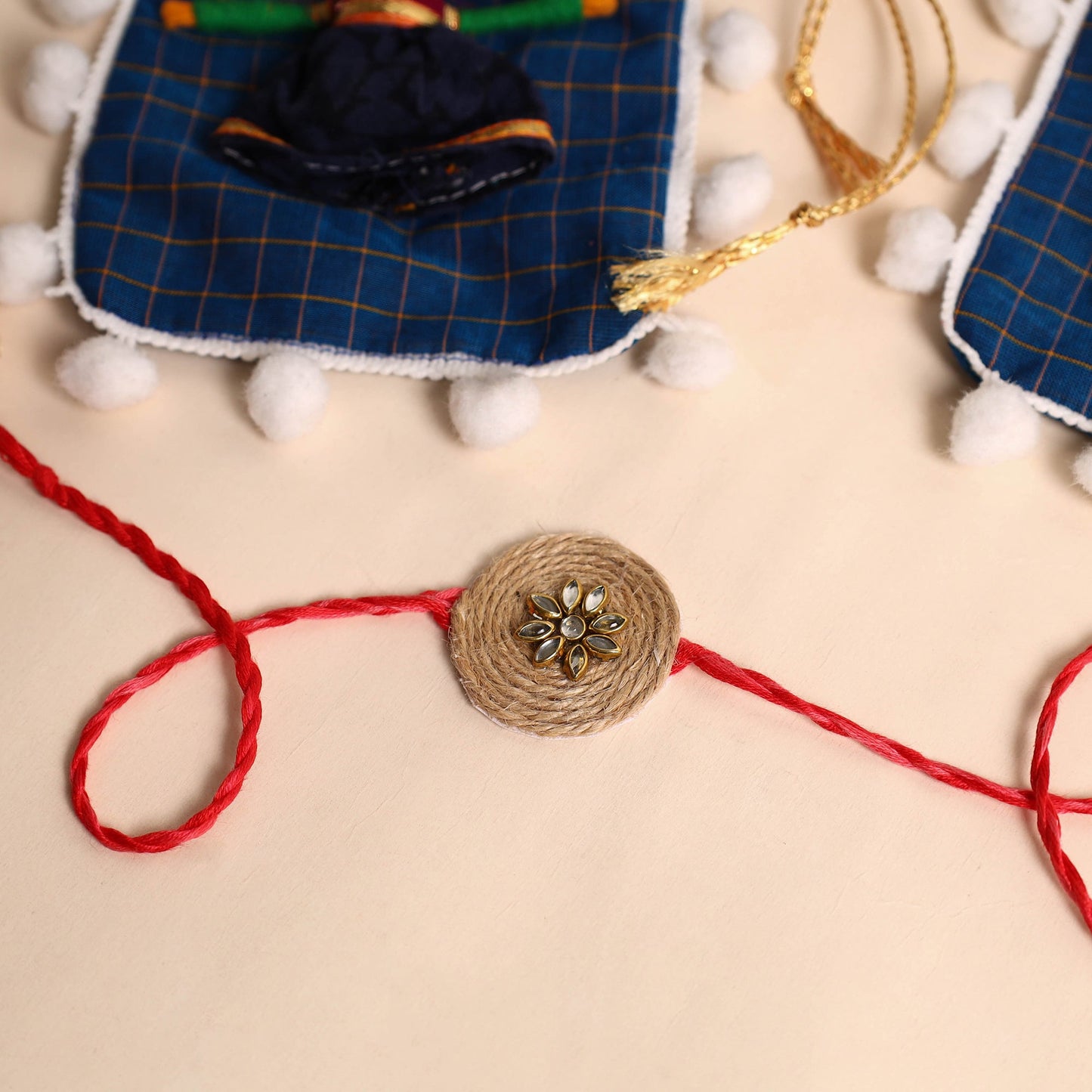 Handmade Stone Work Jute Rakhi (Set Of 2)
