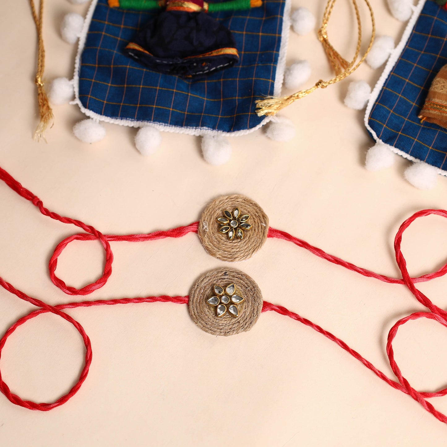 Handmade Stone Work Jute Rakhi (Set Of 2)