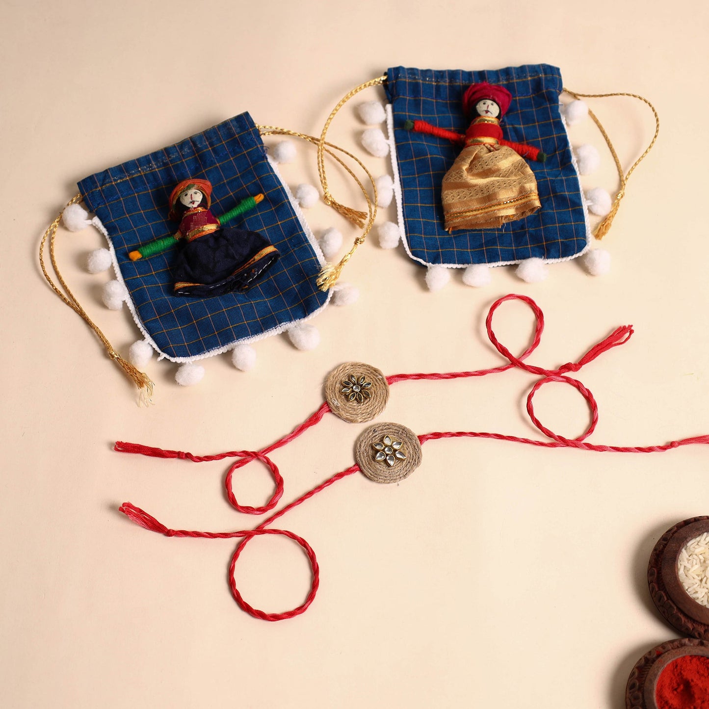 Handmade Stone Work Jute Rakhi (Set Of 2)