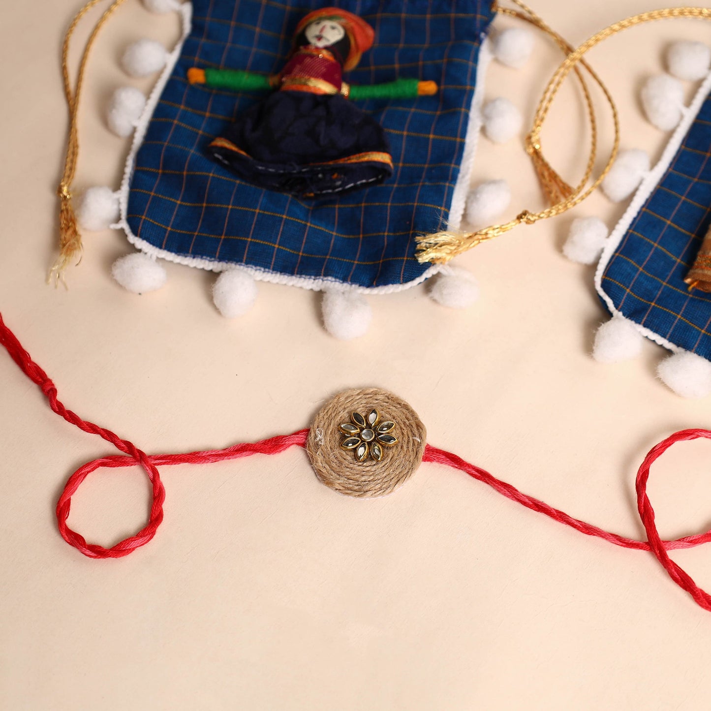 Handmade Stone Work Jute Rakhi (Set Of 2)