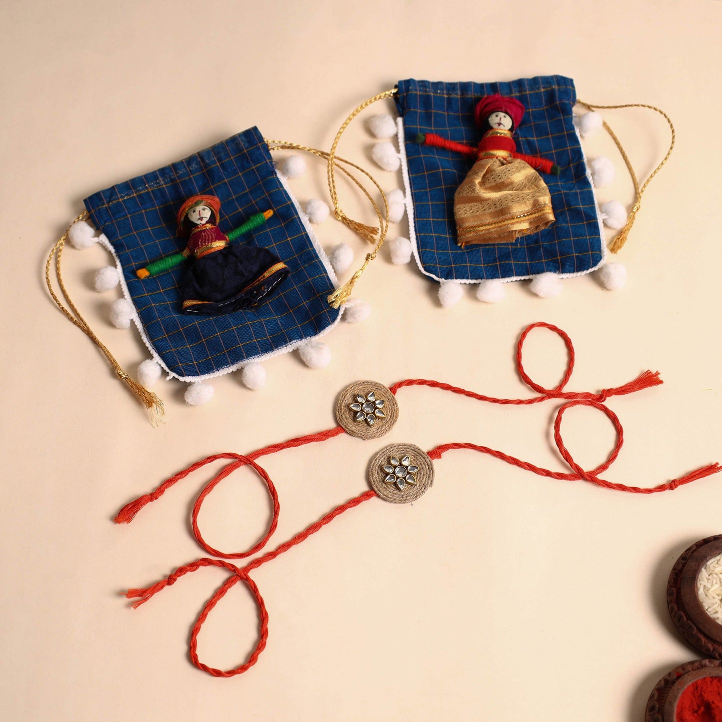 Handmade Stone Work Jute Rakhi (Set Of 2)