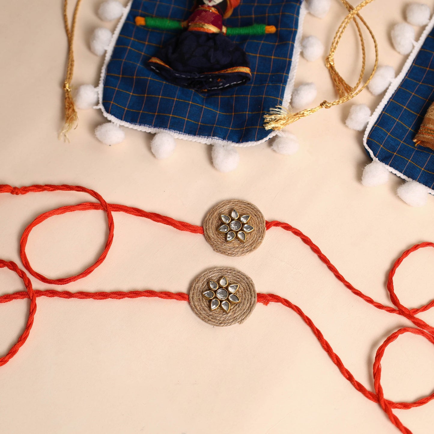 Handmade Stone Work Jute Rakhi (Set Of 2)