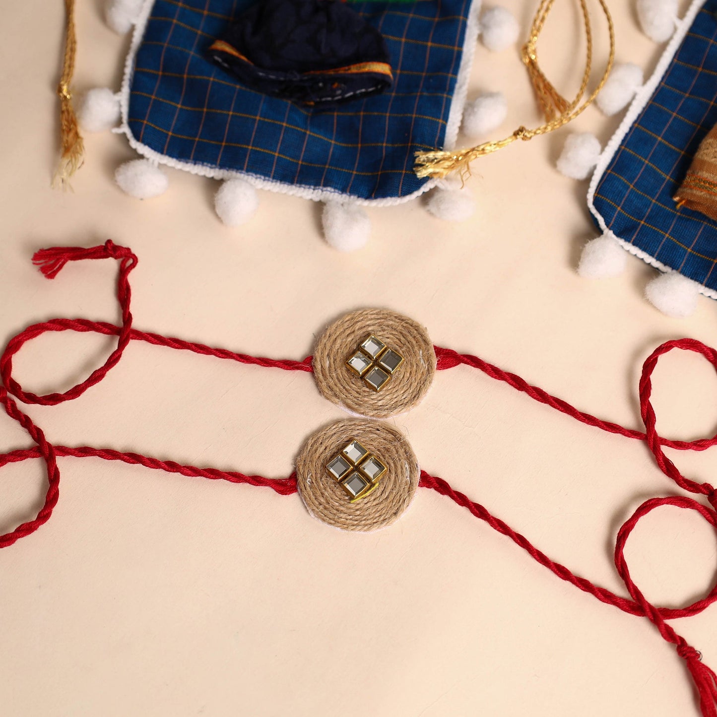 Handmade Stone Work Jute Rakhi (Set Of 2)