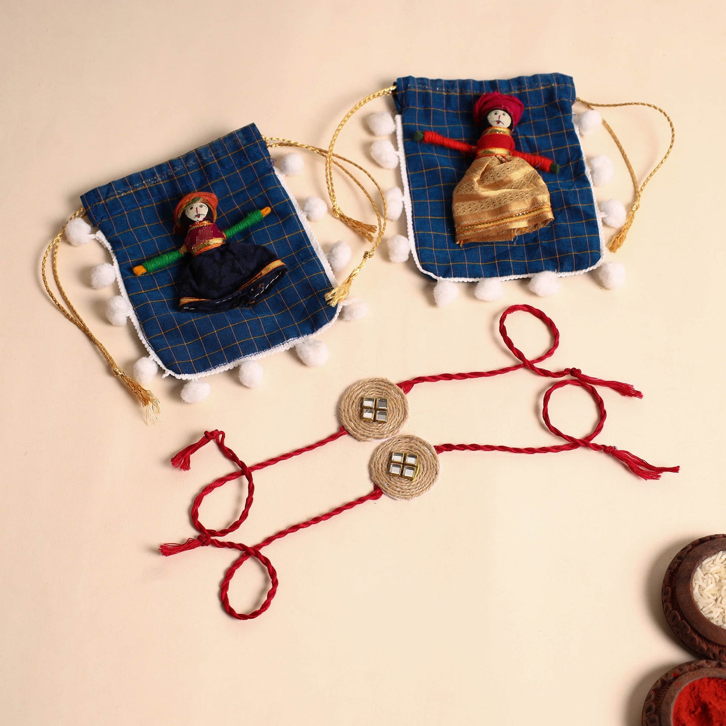 Handmade Stone Work Jute Rakhi (Set Of 2)