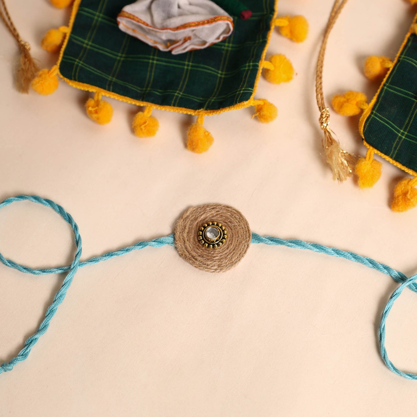 Handmade Stone Work Jute Rakhi (Set Of 2)