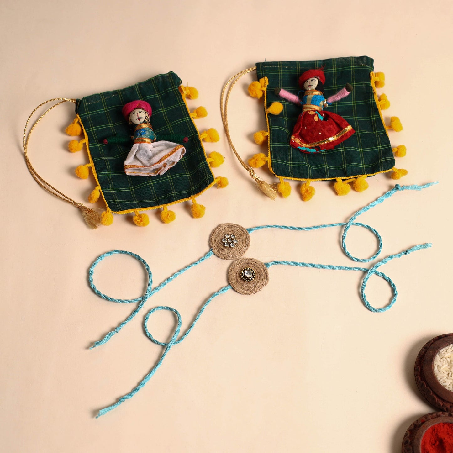 Handmade Stone Work Jute Rakhi (Set Of 2)