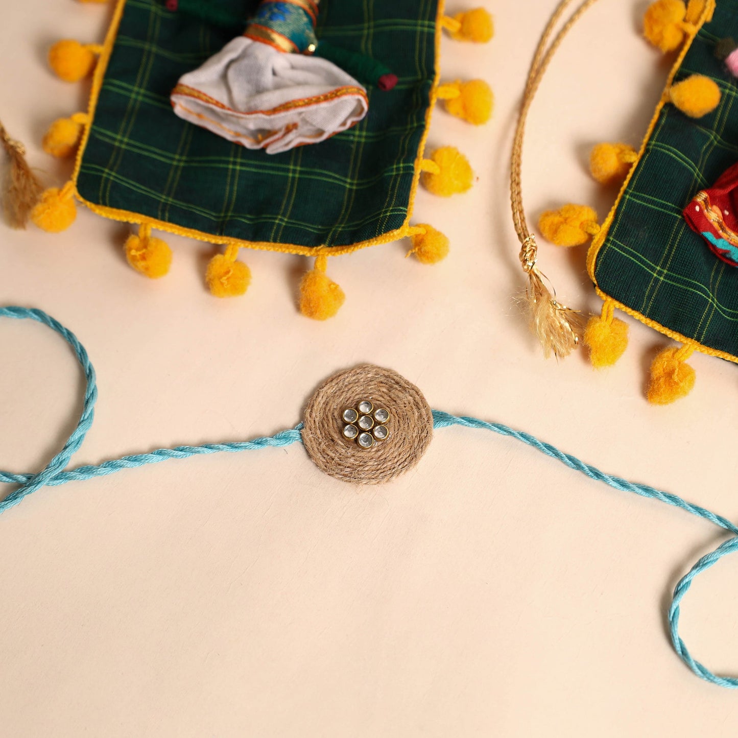Handmade Stone Work Jute Rakhi (Set Of 2)