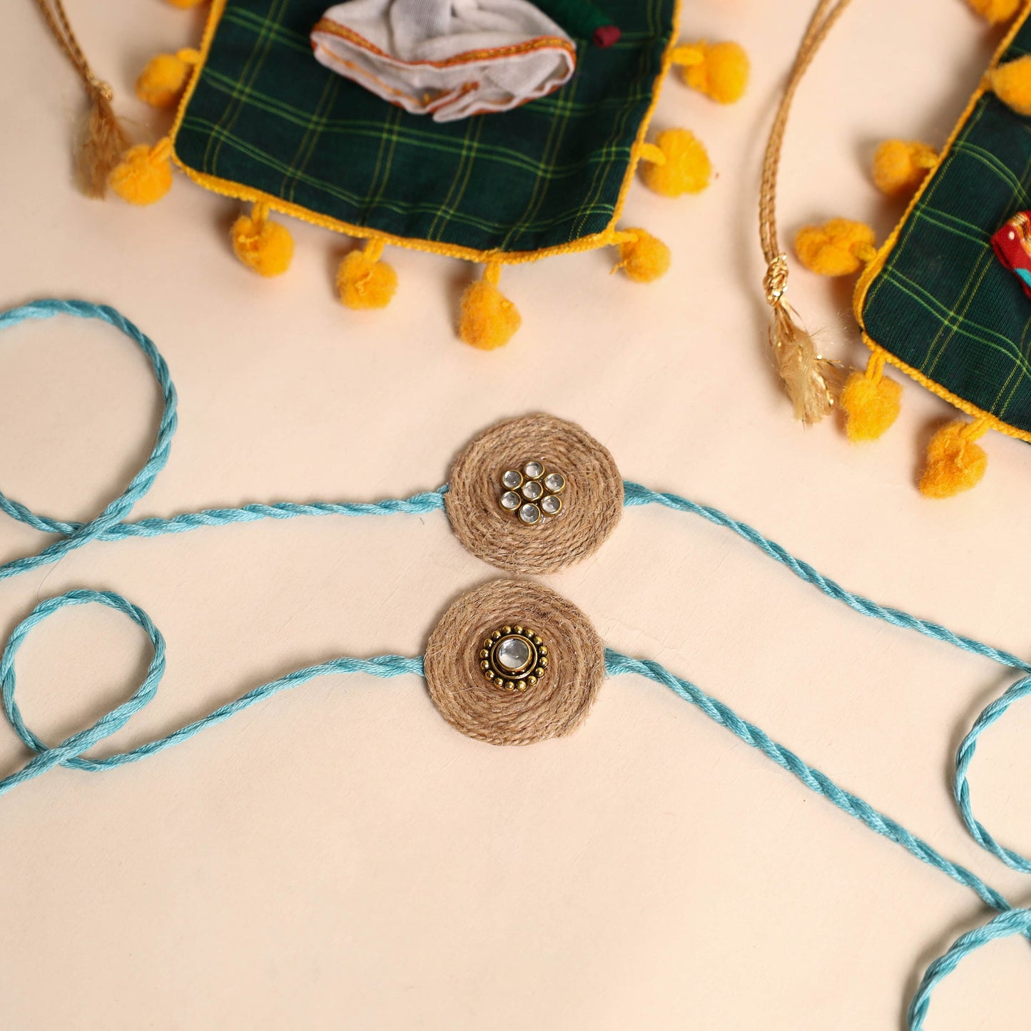 Handmade Stone Work Jute Rakhi (Set Of 2)