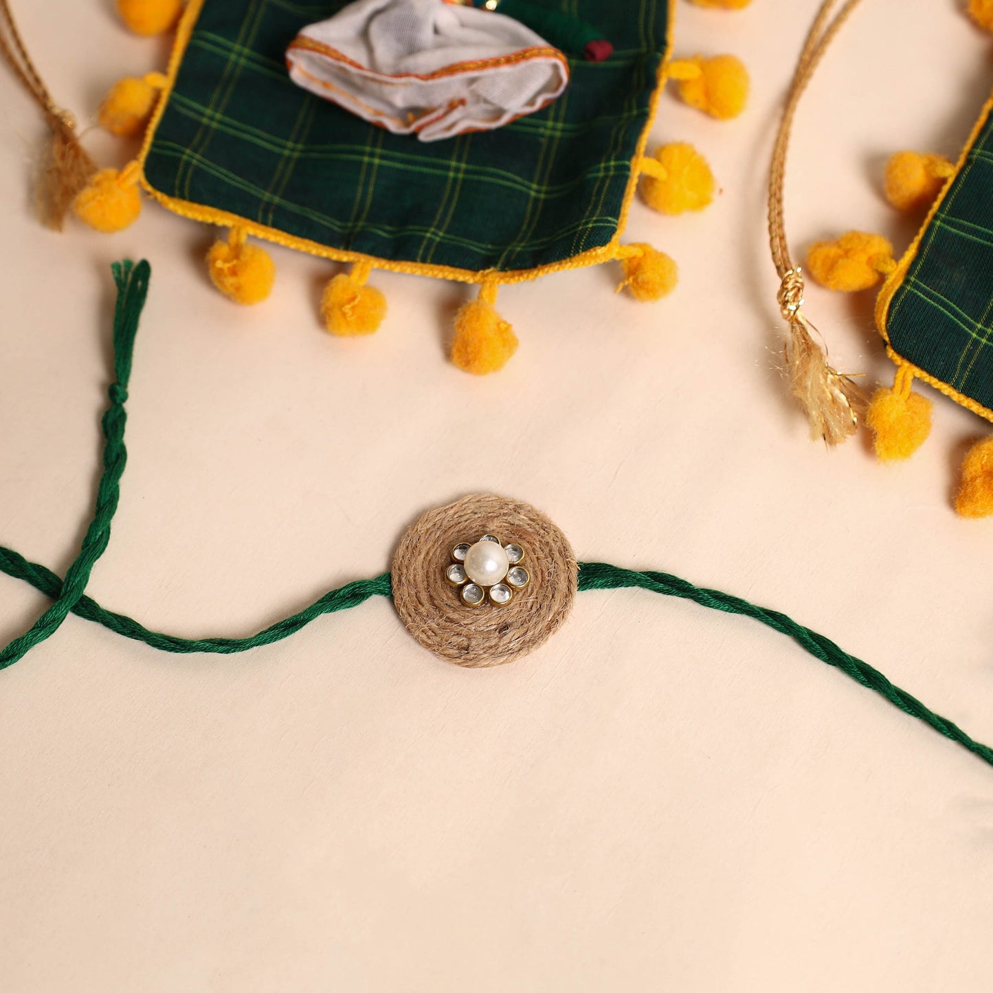 Handmade Stone Work Jute Rakhi (Set Of 2)