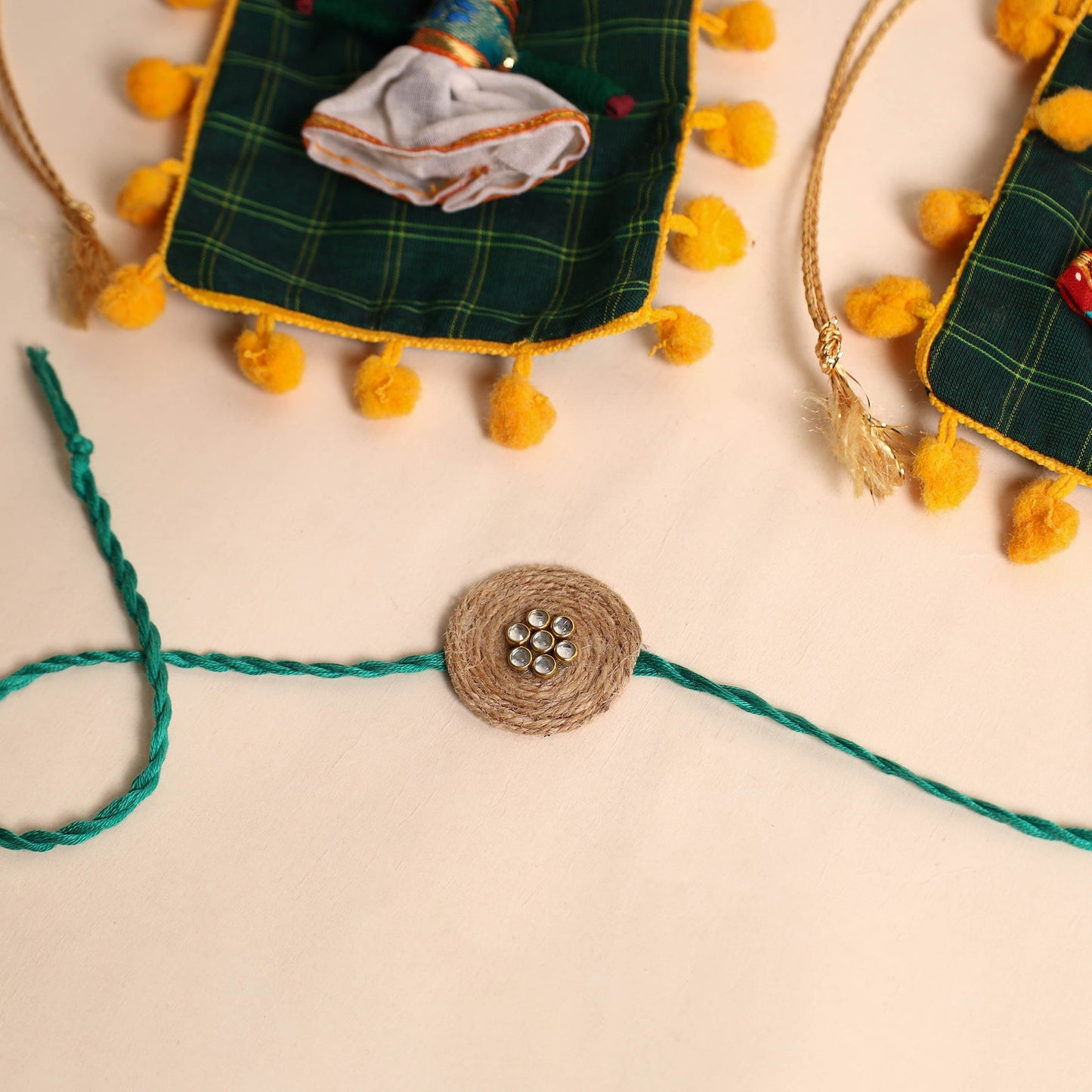 Handmade Stone Work Jute Rakhi (Set Of 2)