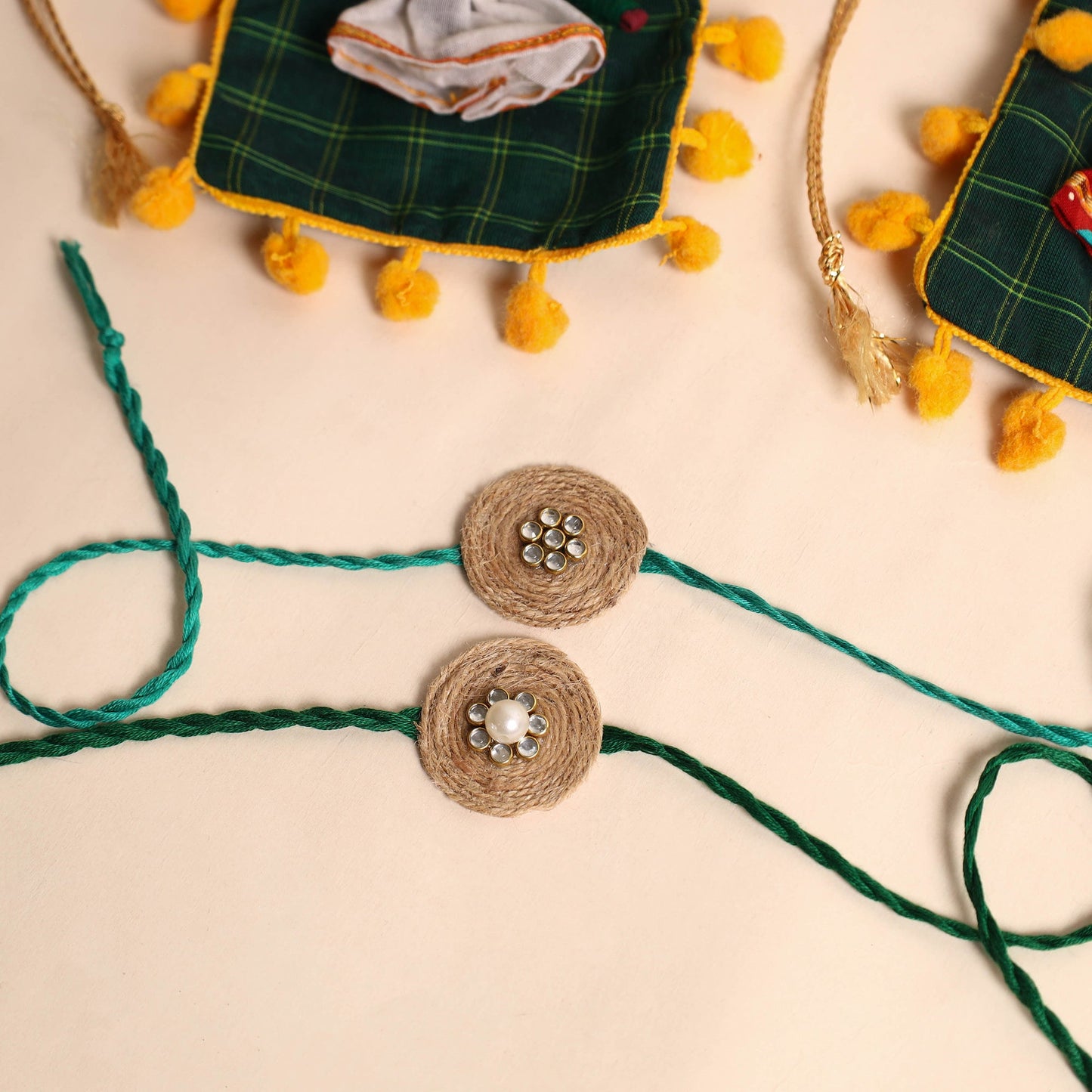 Handmade Stone Work Jute Rakhi (Set Of 2)