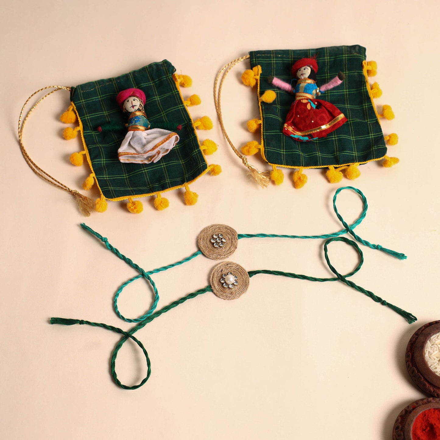 Handmade Stone Work Jute Rakhi (Set Of 2)