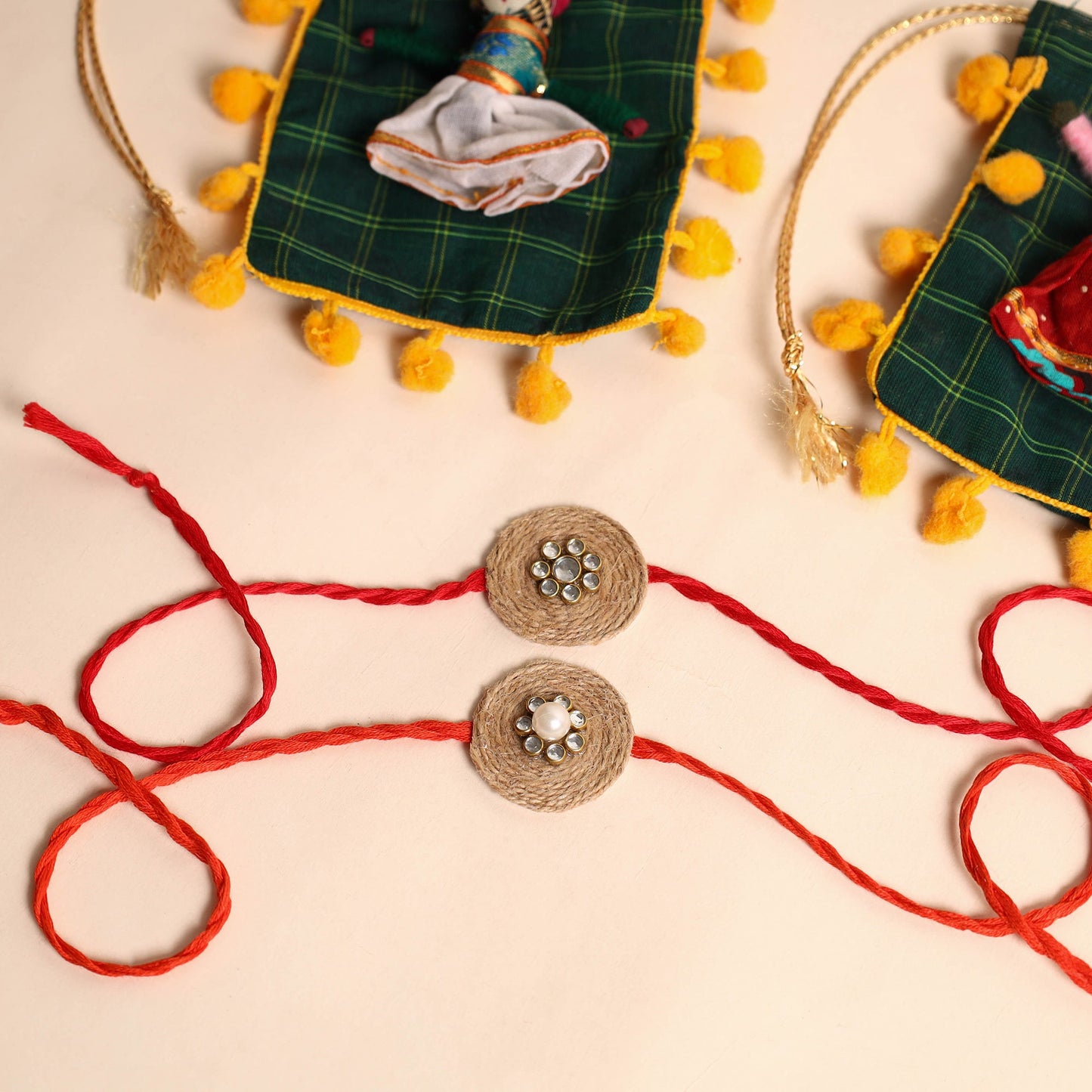 Handmade Stone Work Jute Rakhi (Set Of 2)