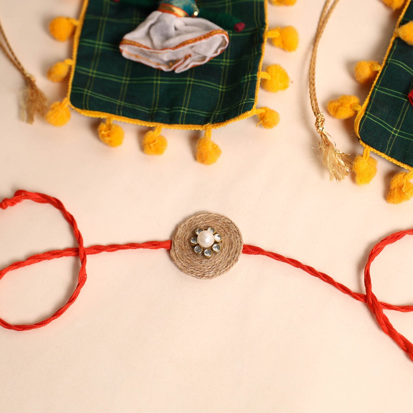 Handmade Stone Work Jute Rakhi (Set Of 2)