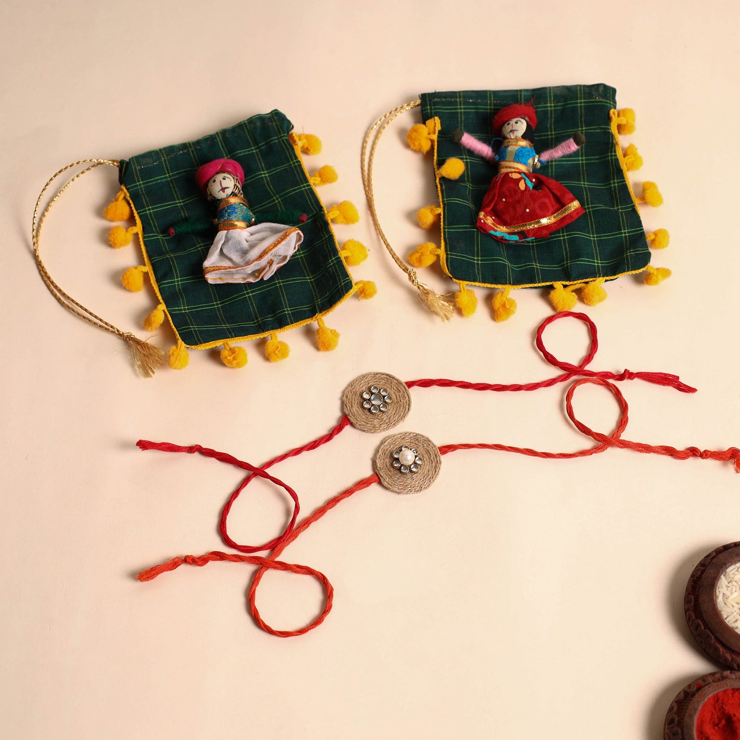 Handmade Stone Work Jute Rakhi (Set Of 2)