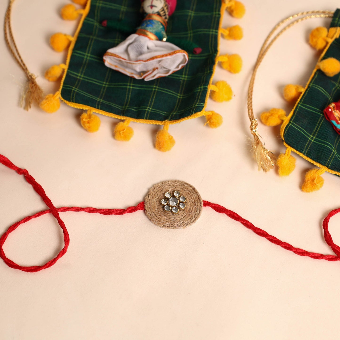 Handmade Stone Work Jute Rakhi (Set Of 2)