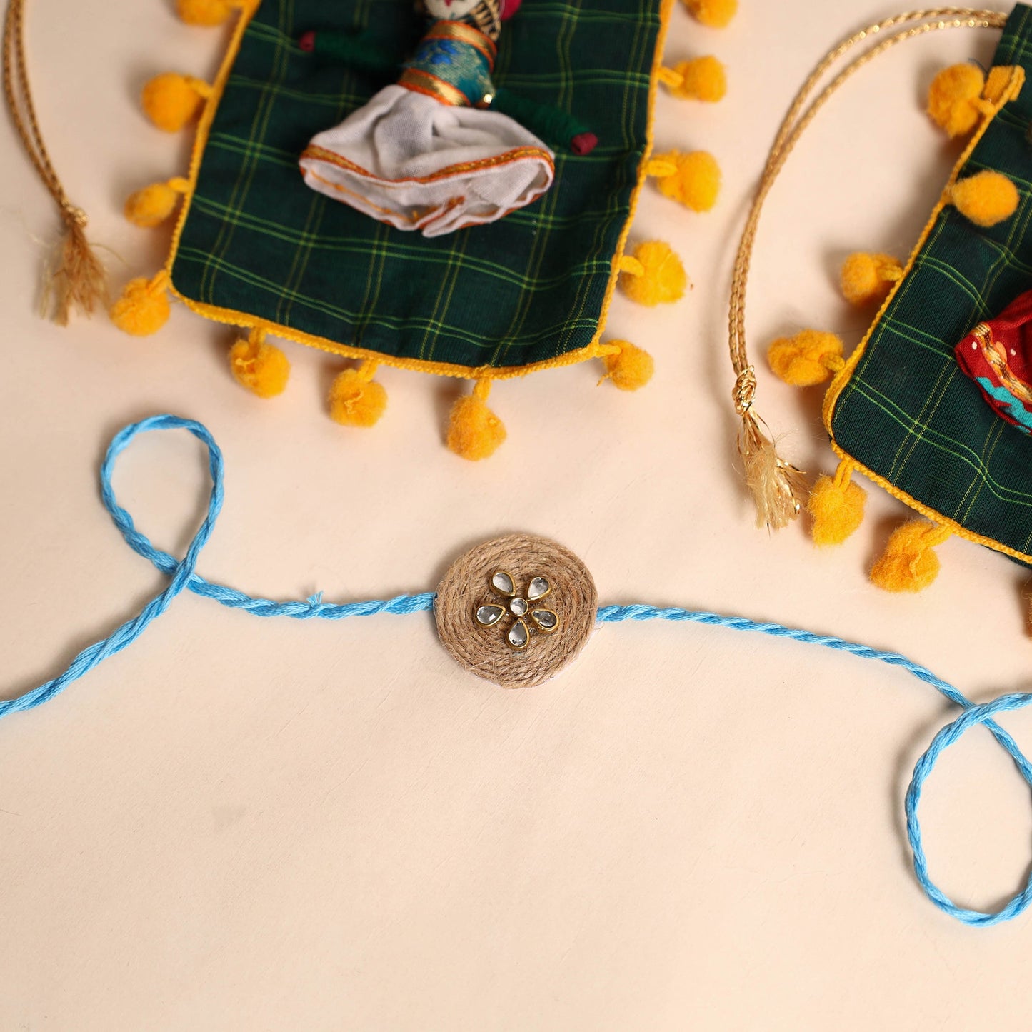 Handmade Stone Work Jute Rakhi (Set Of 2)
