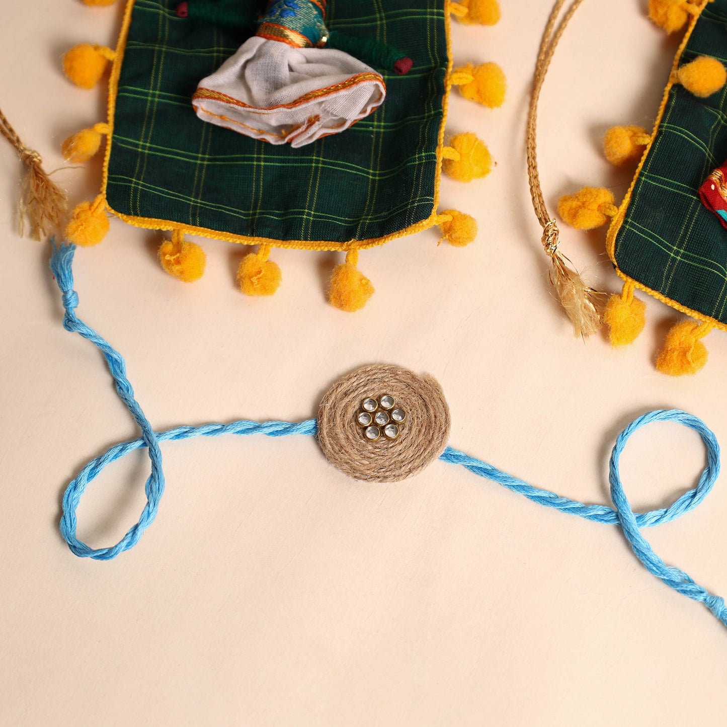 Handmade Stone Work Jute Rakhi (Set Of 2)