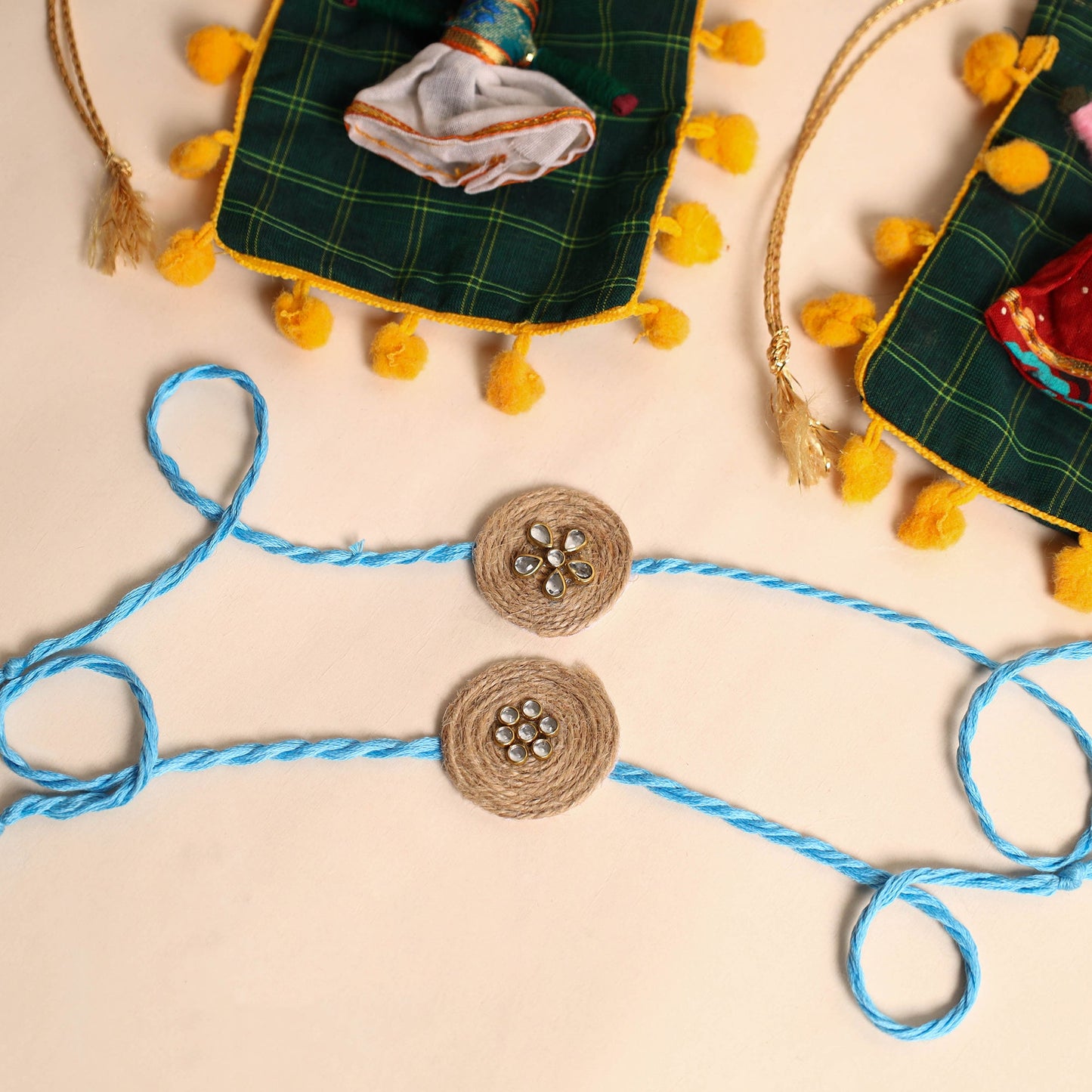 Handmade Stone Work Jute Rakhi (Set Of 2)