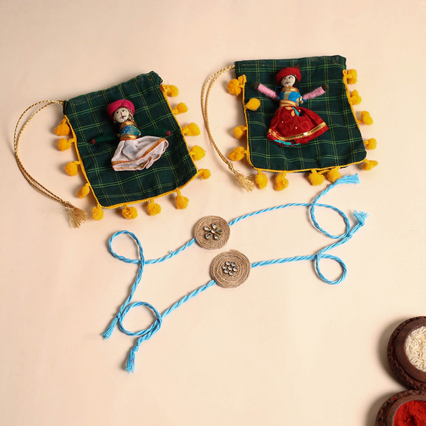 Handmade Stone Work Jute Rakhi (Set Of 2)