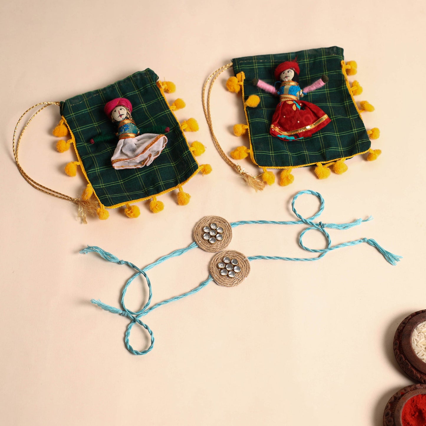 Handmade Stone Work Jute Rakhi (Set Of 2)