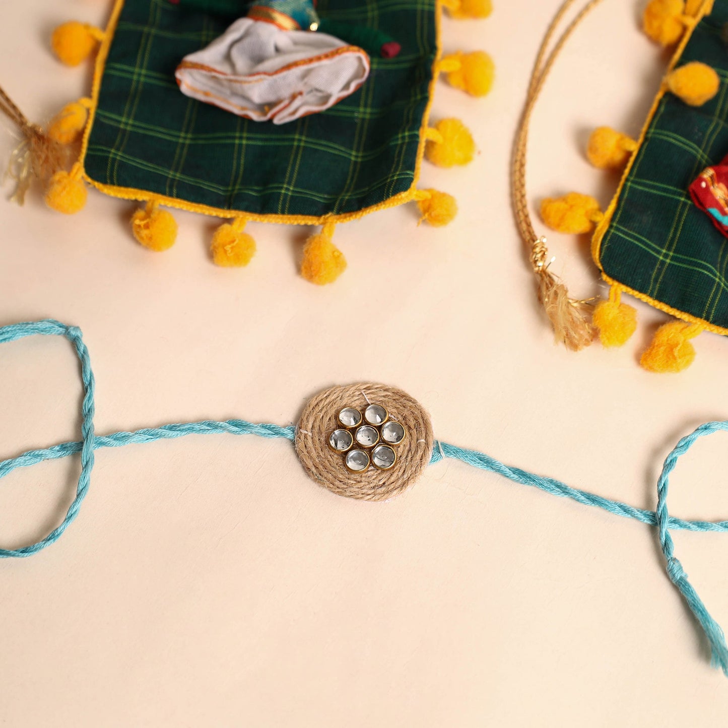 Handmade Stone Work Jute Rakhi (Set Of 2)