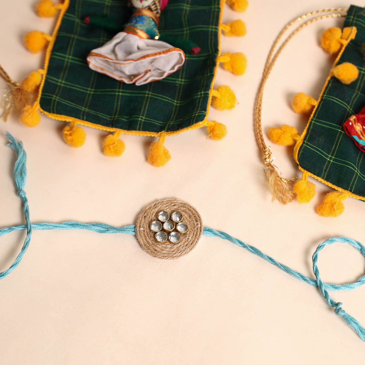 Handmade Stone Work Jute Rakhi (Set Of 2)