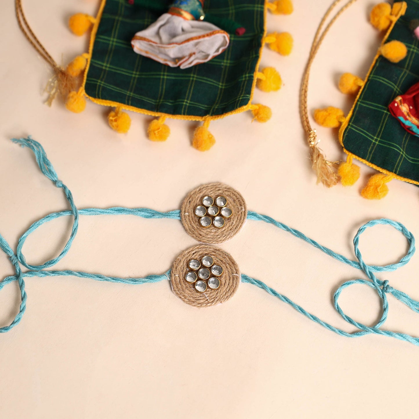 Handmade Stone Work Jute Rakhi (Set Of 2)