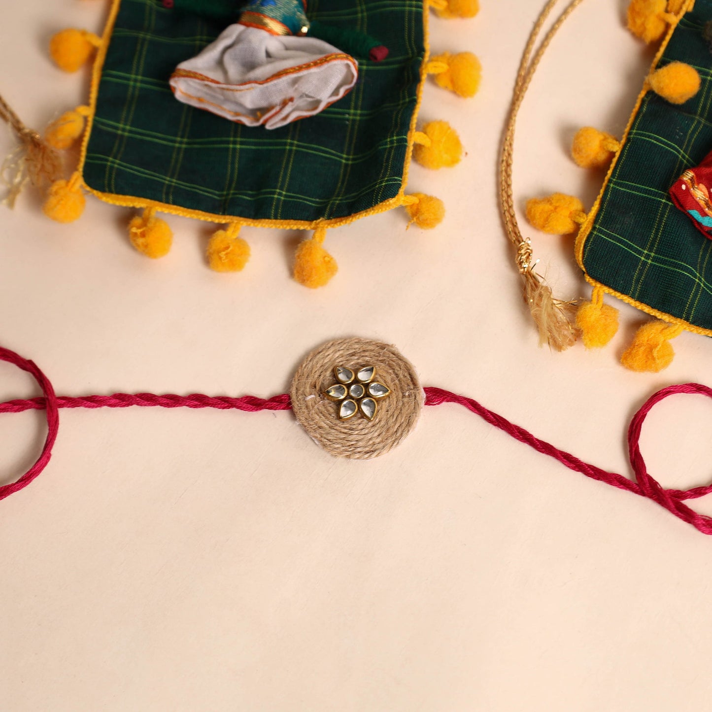 Handmade Stone Work Jute Rakhi (Set Of 2)
