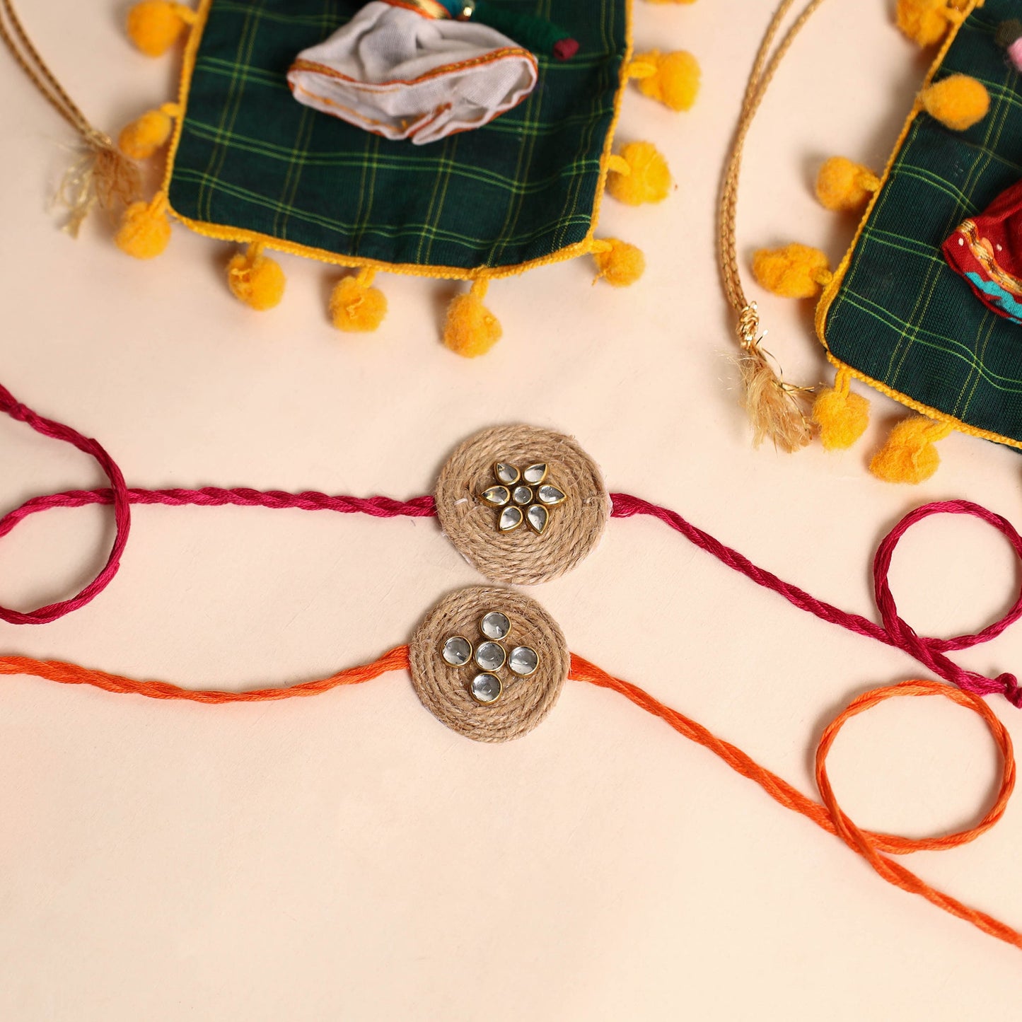 Handmade Stone Work Jute Rakhi (Set Of 2)